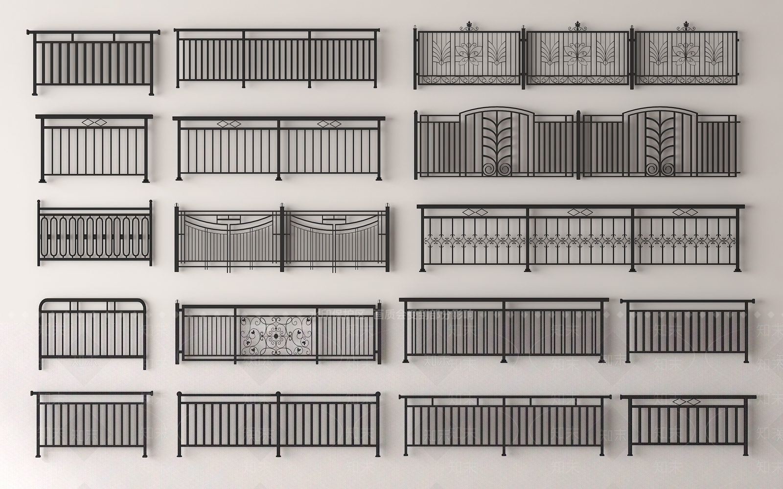 现代铁艺栏杆SU模型下载【ID:1155379457】
