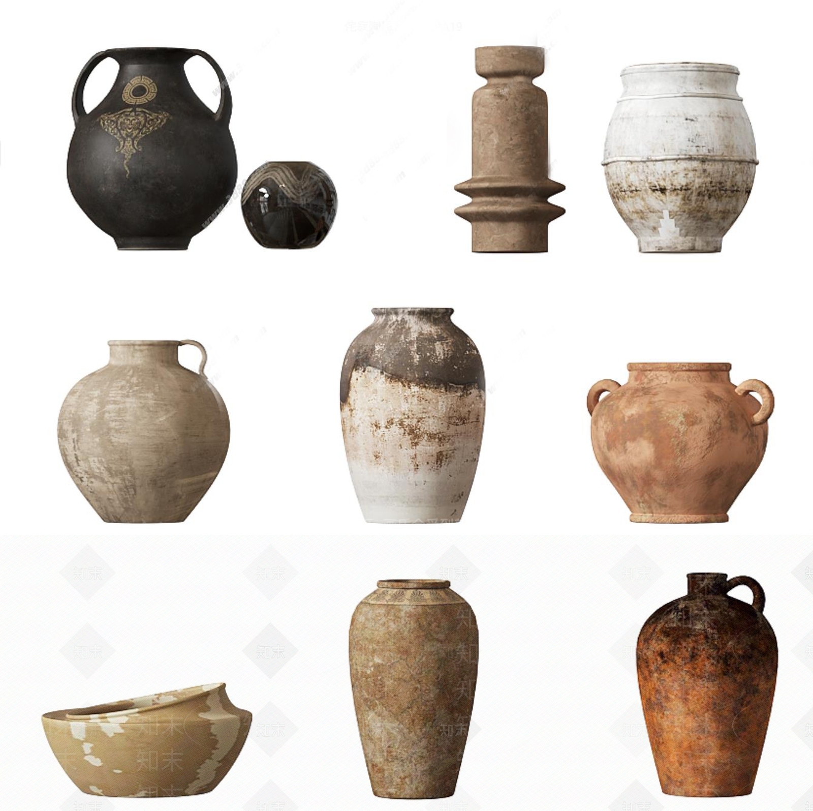 侘寂陶瓷器皿摆件SU模型下载【ID:1155380753】