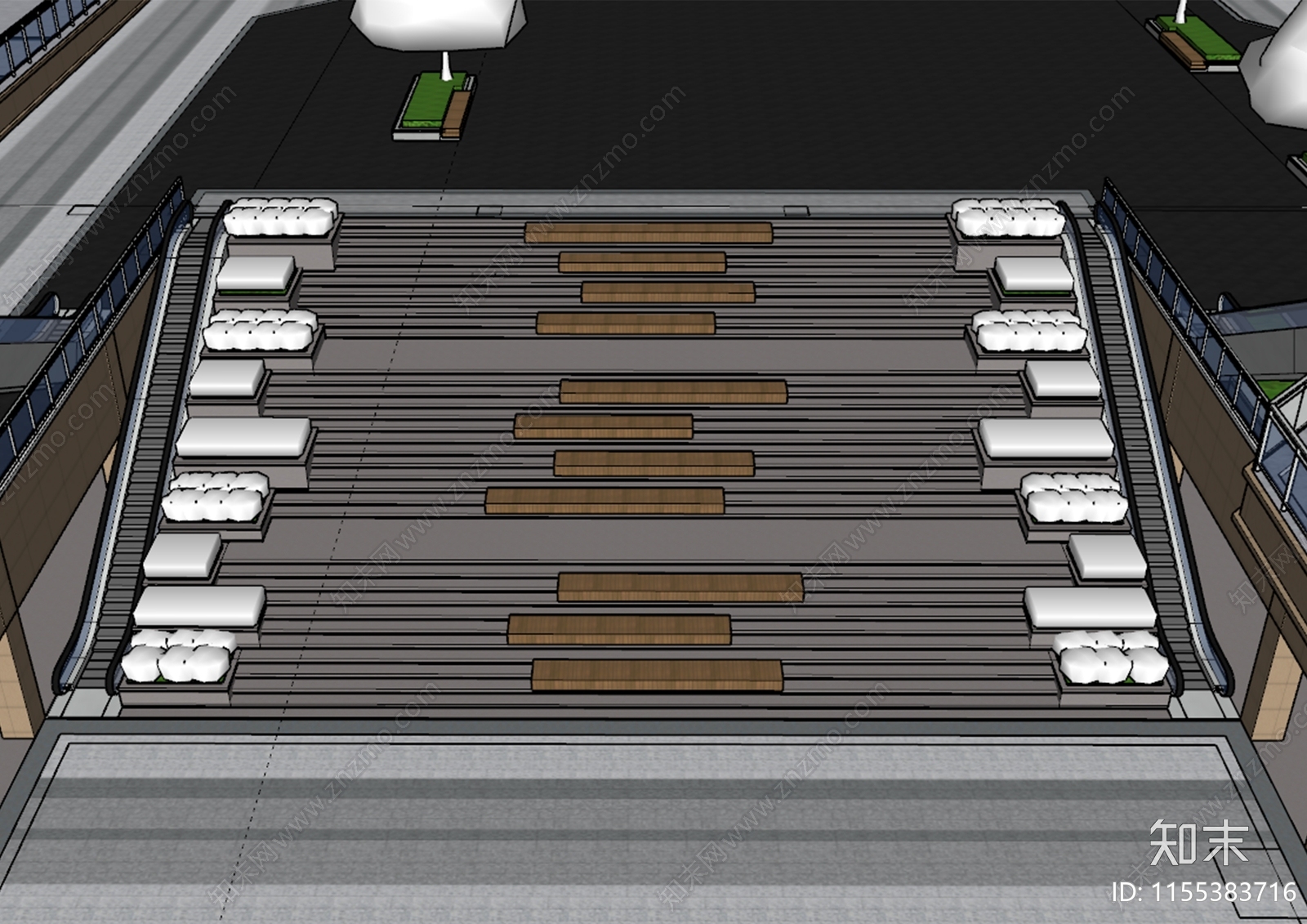 现代下沉式广场台阶景观SU模型下载【ID:1155383716】