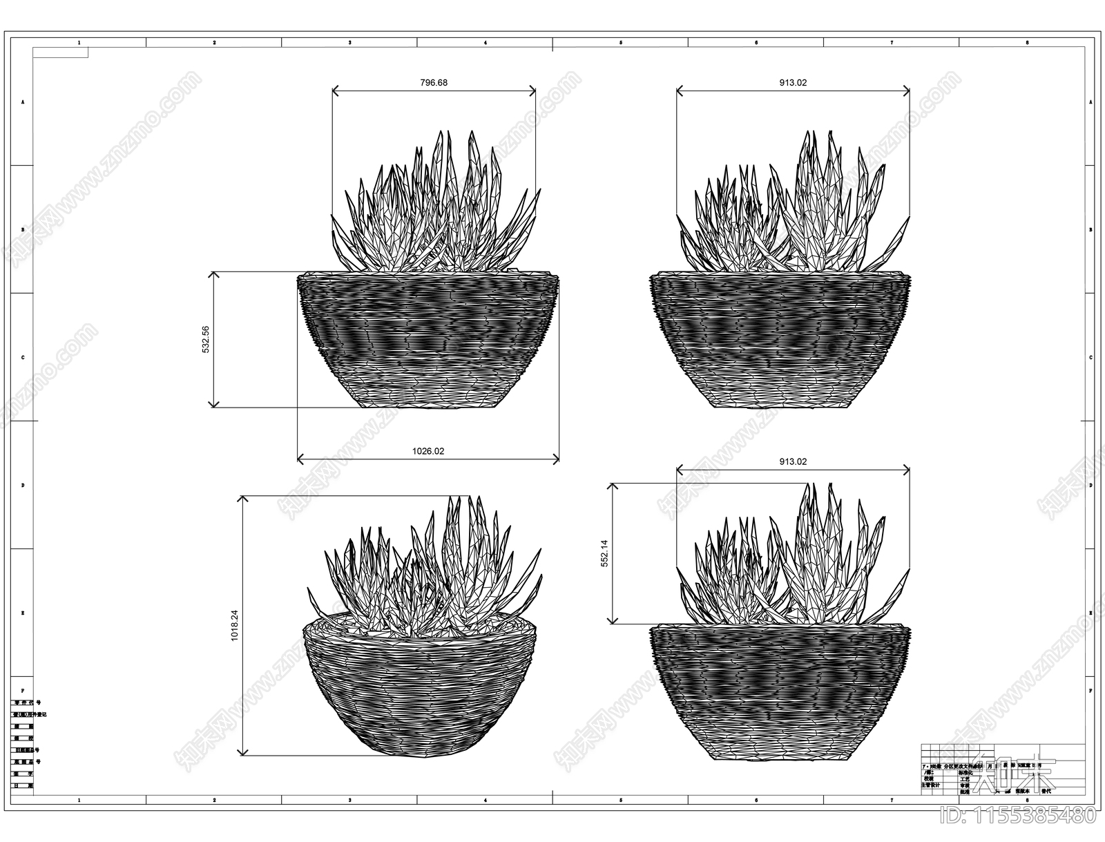 植物盆栽cad施工图下载【ID:1155385480】