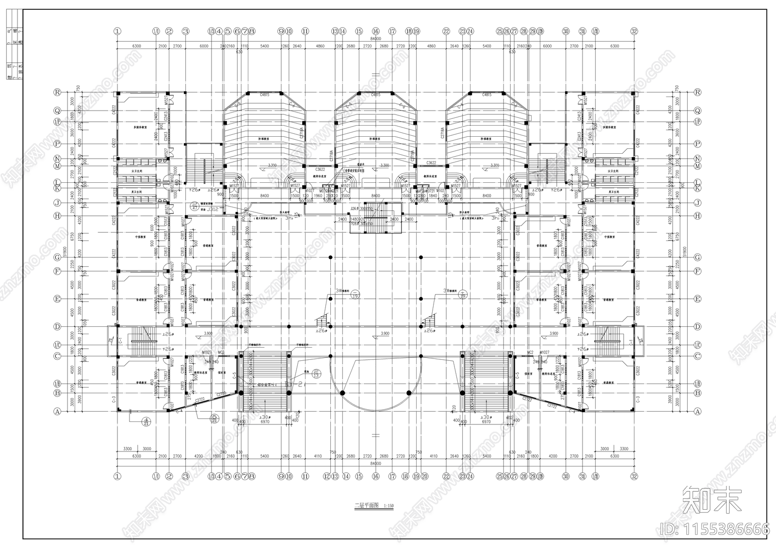 学校教学楼报告厅建筑cad施工图下载【ID:1155386666】