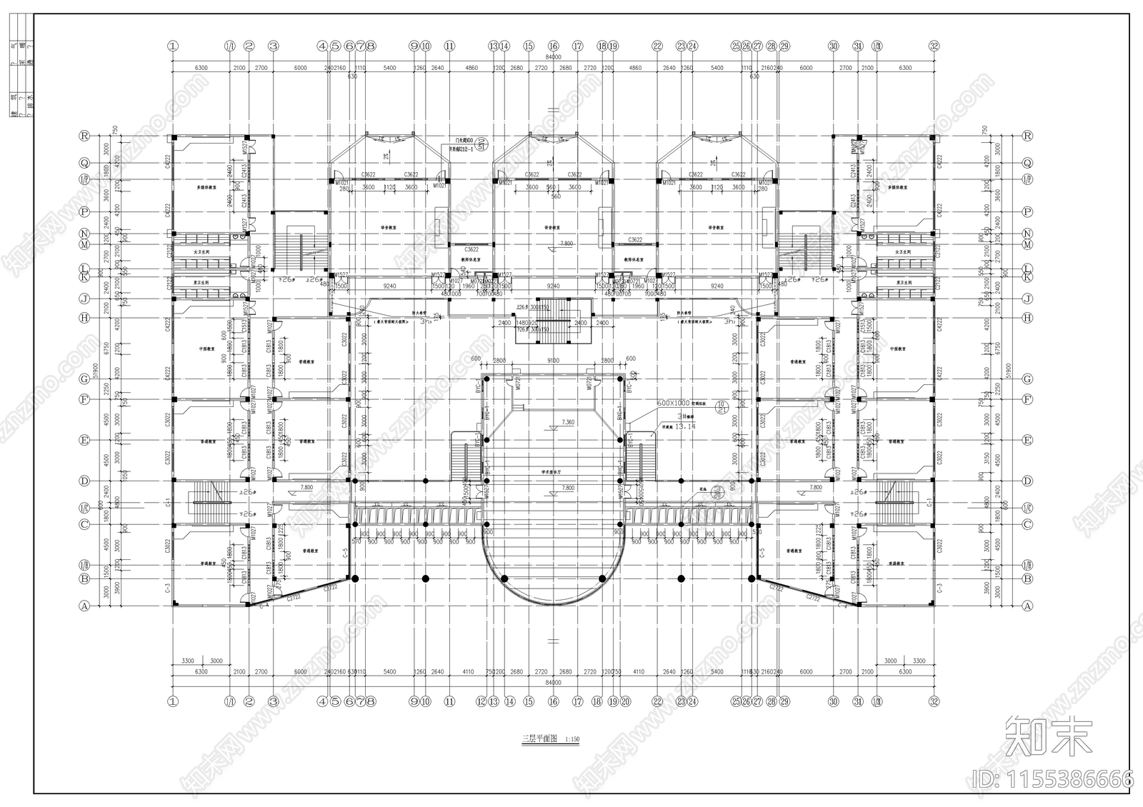 学校教学楼报告厅建筑cad施工图下载【ID:1155386666】