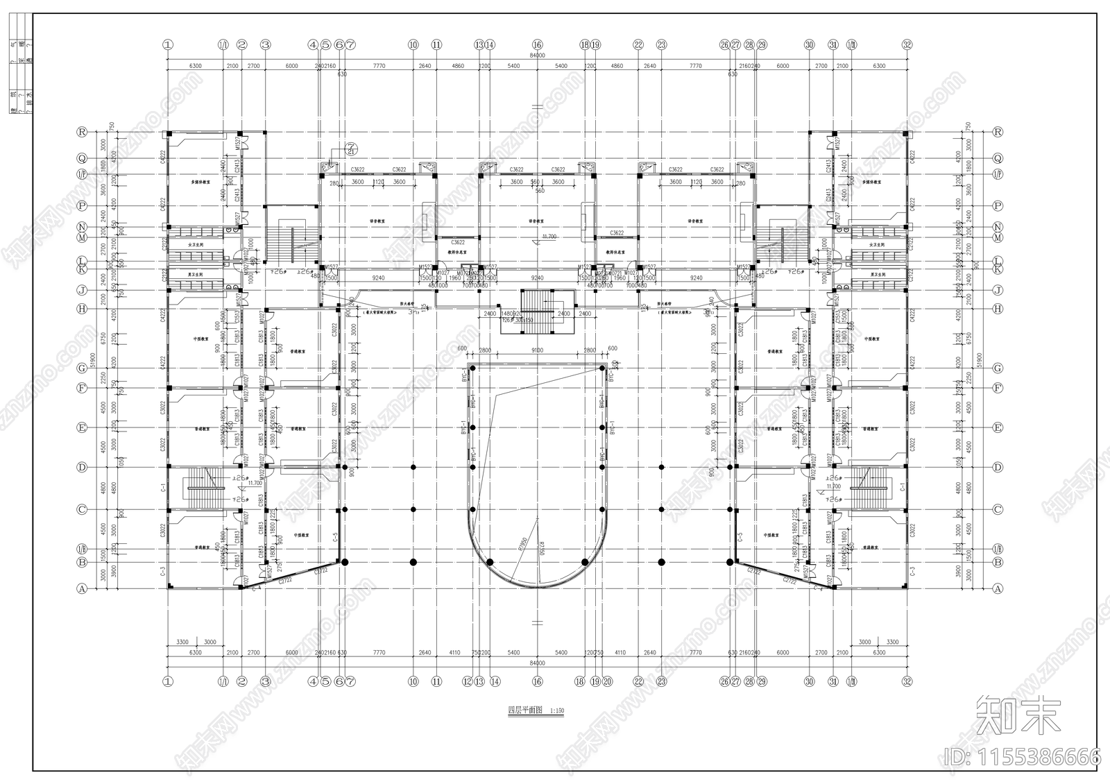 学校教学楼报告厅建筑cad施工图下载【ID:1155386666】