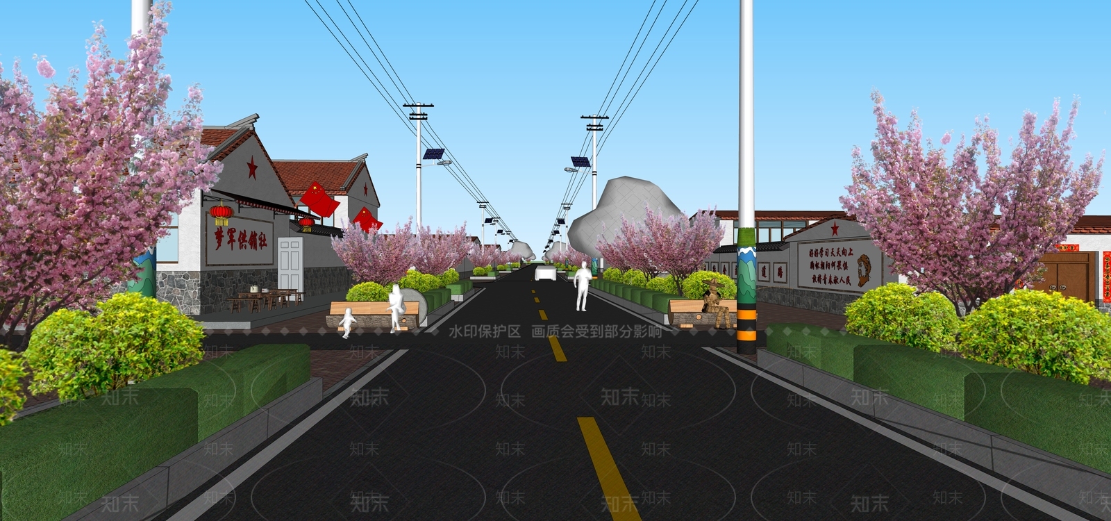 现代和美乡村红色文化主题街道SU模型下载【ID:1155386777】