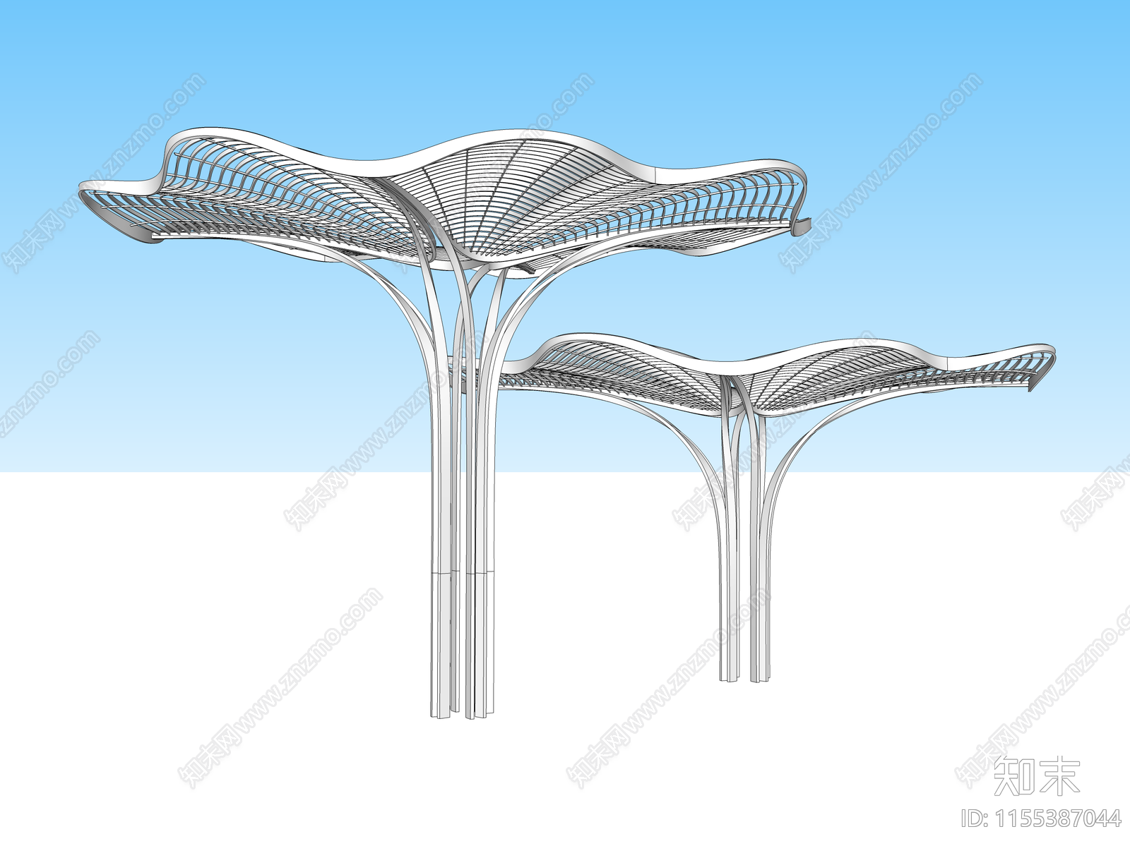 现代荷叶景观雕塑构筑SU模型下载【ID:1155387044】