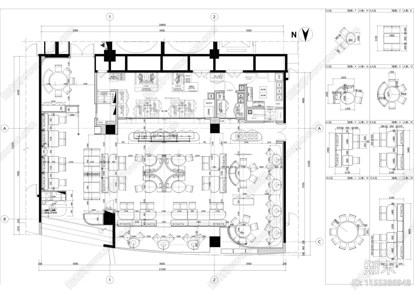 泰香米泰国餐厅大魔方店室内cad施工图下载【ID:1155386948】