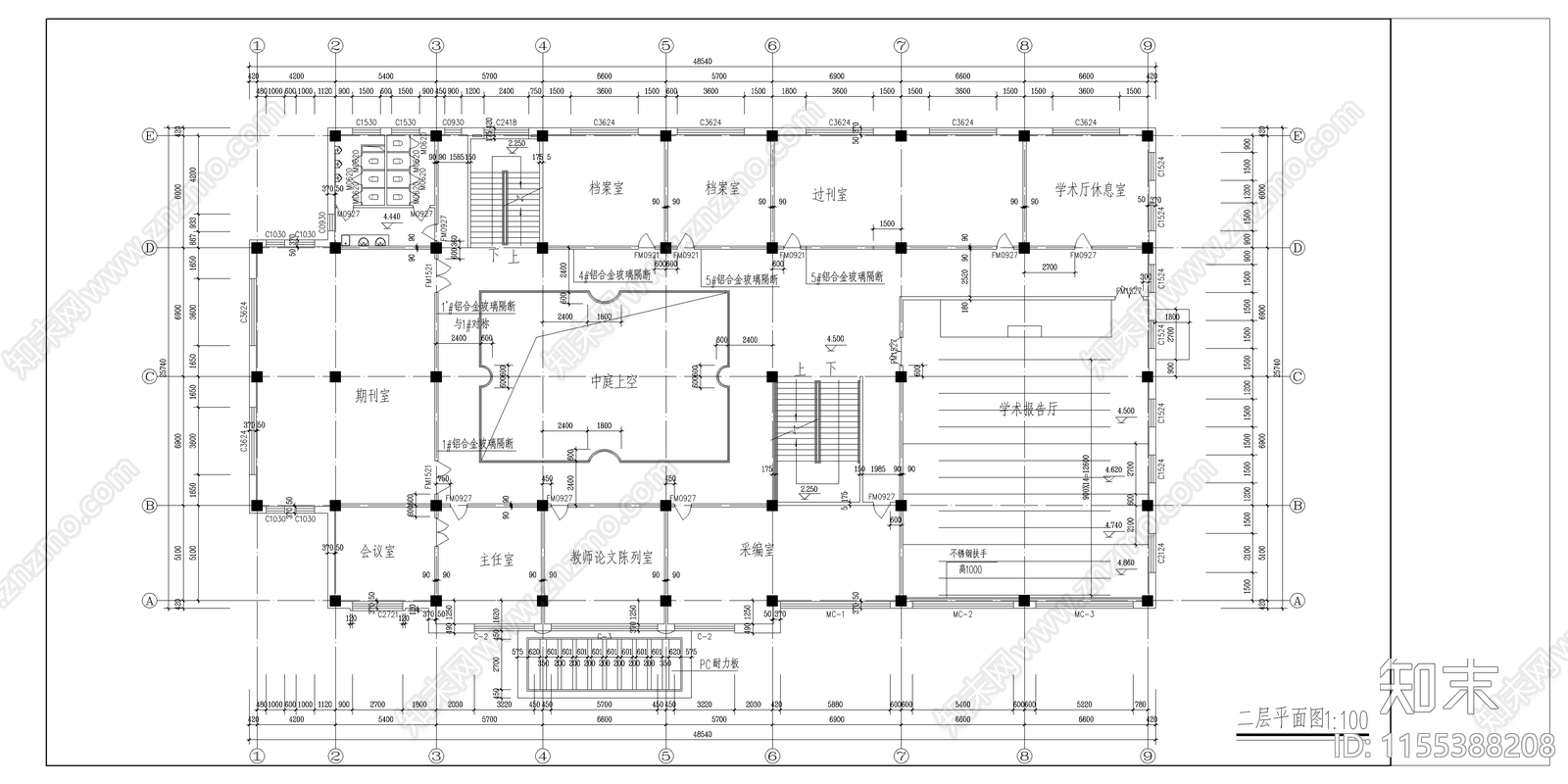 学校图书馆建筑cad施工图下载【ID:1155388208】