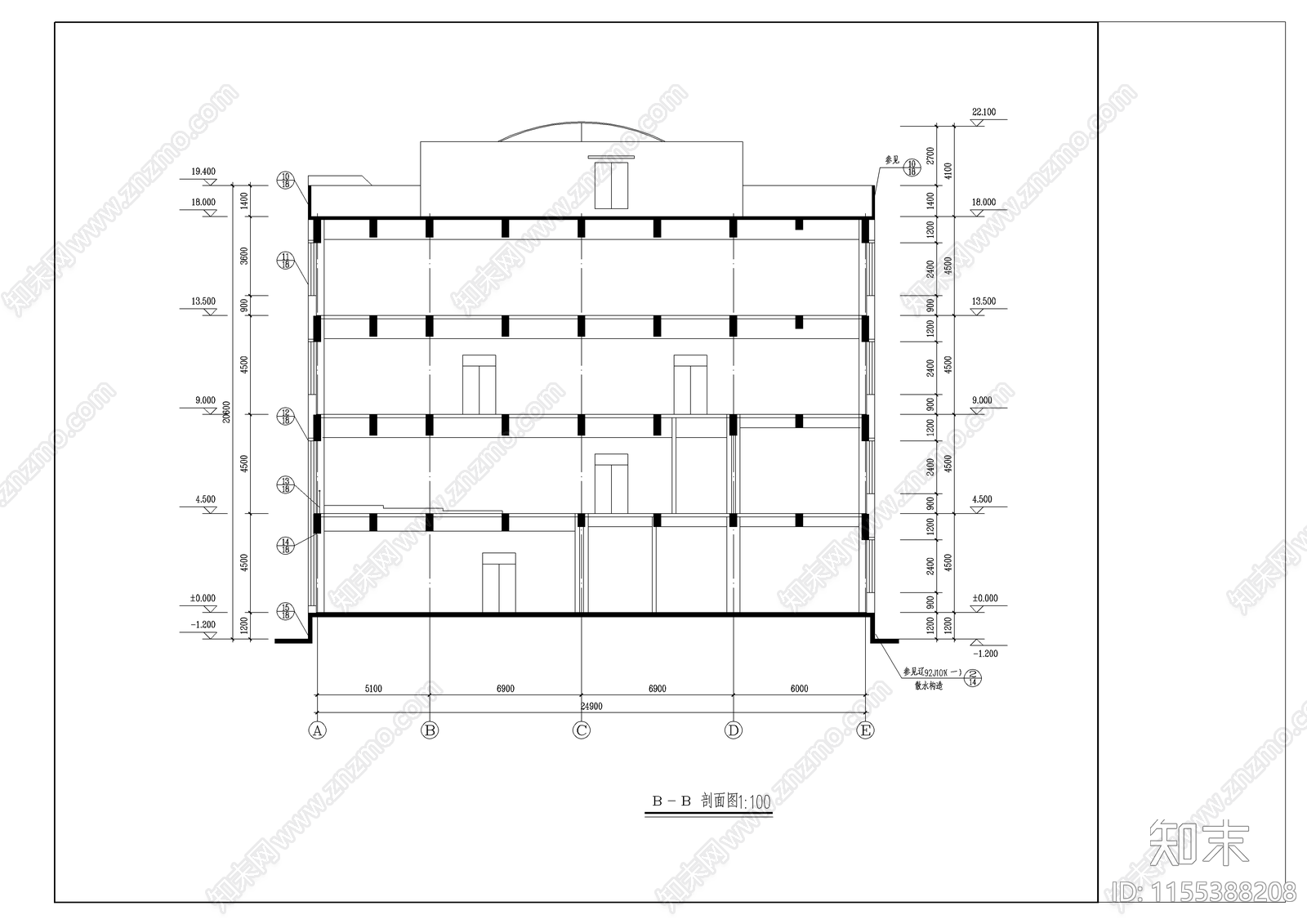 学校图书馆建筑cad施工图下载【ID:1155388208】