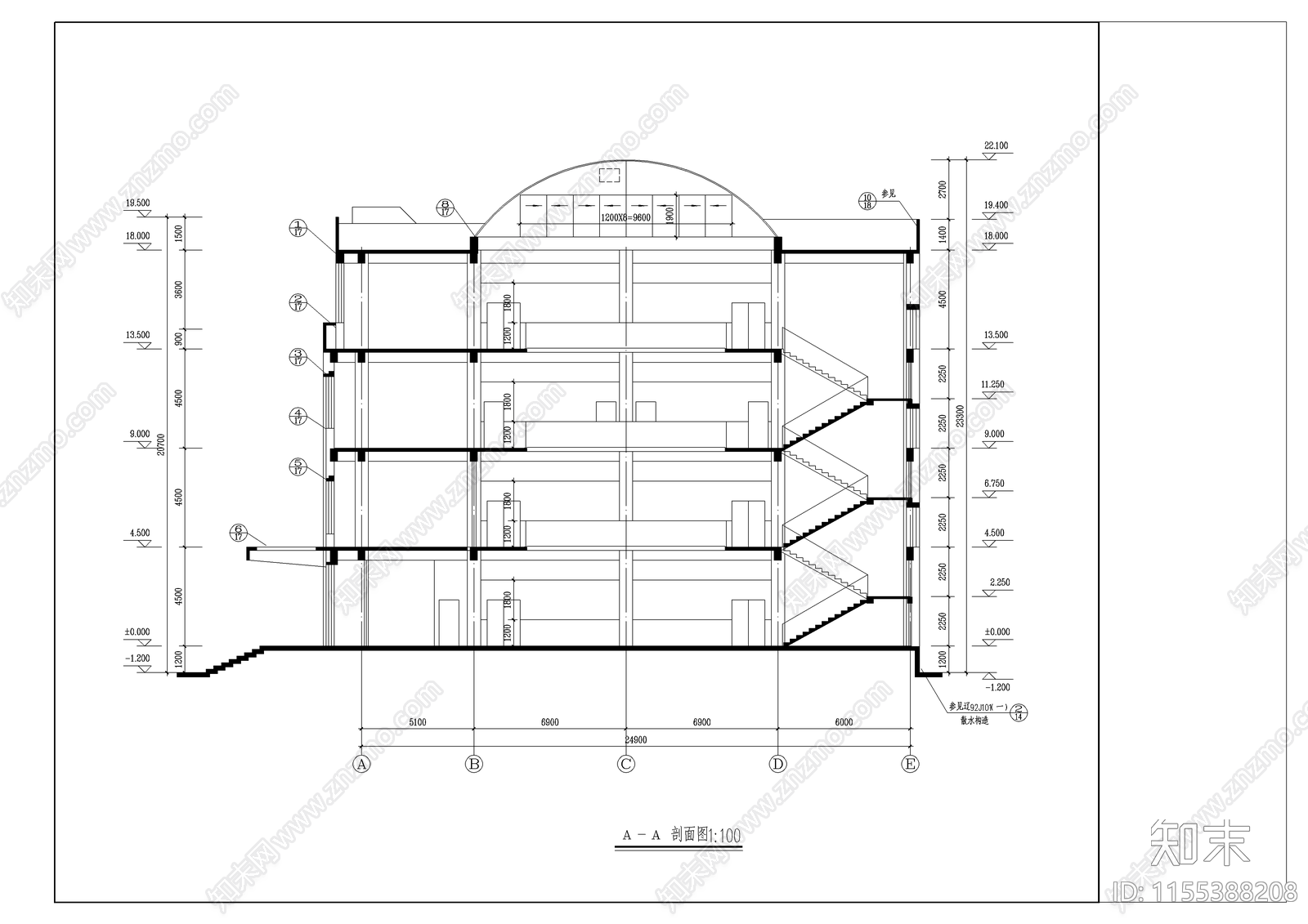 学校图书馆建筑cad施工图下载【ID:1155388208】