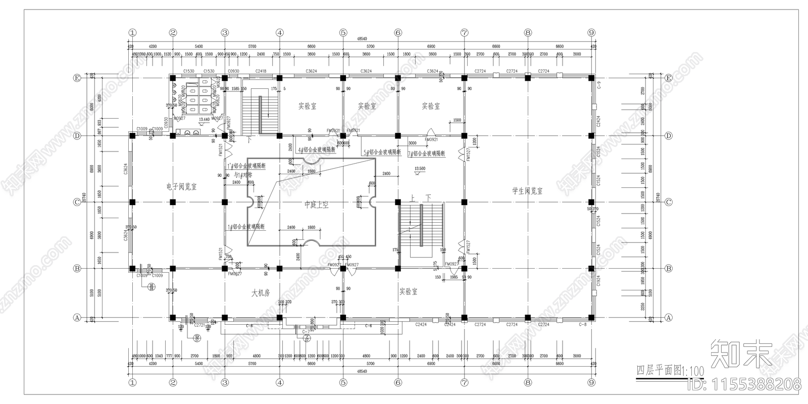 学校图书馆建筑cad施工图下载【ID:1155388208】