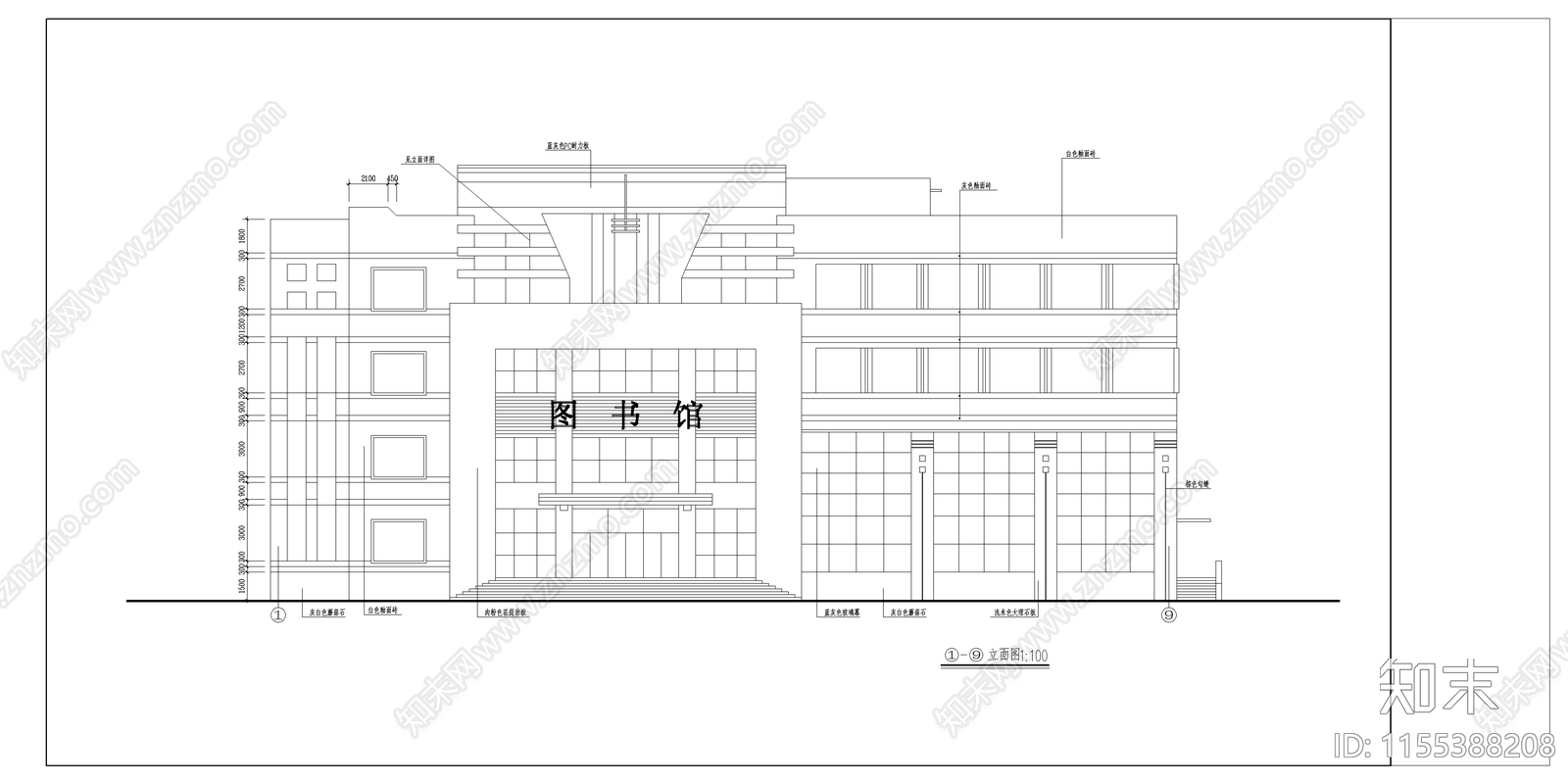 学校图书馆建筑cad施工图下载【ID:1155388208】