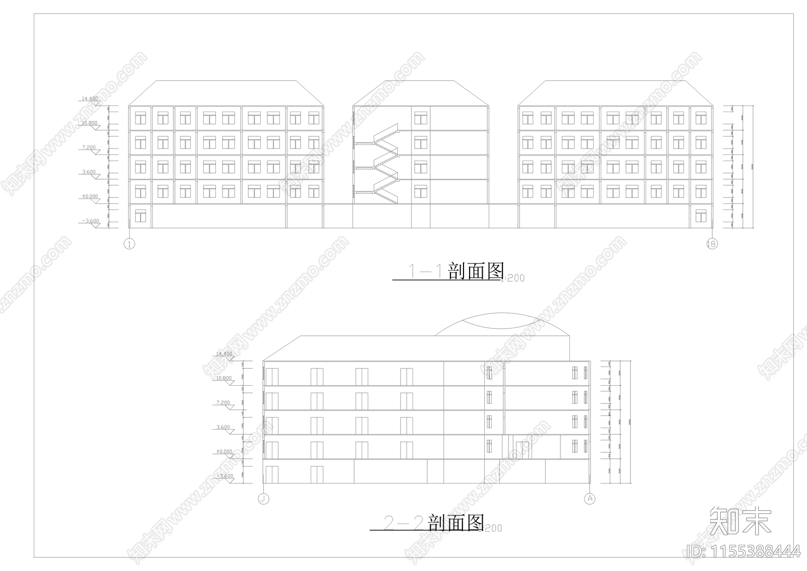 学校行政大楼建筑cad施工图下载【ID:1155388444】