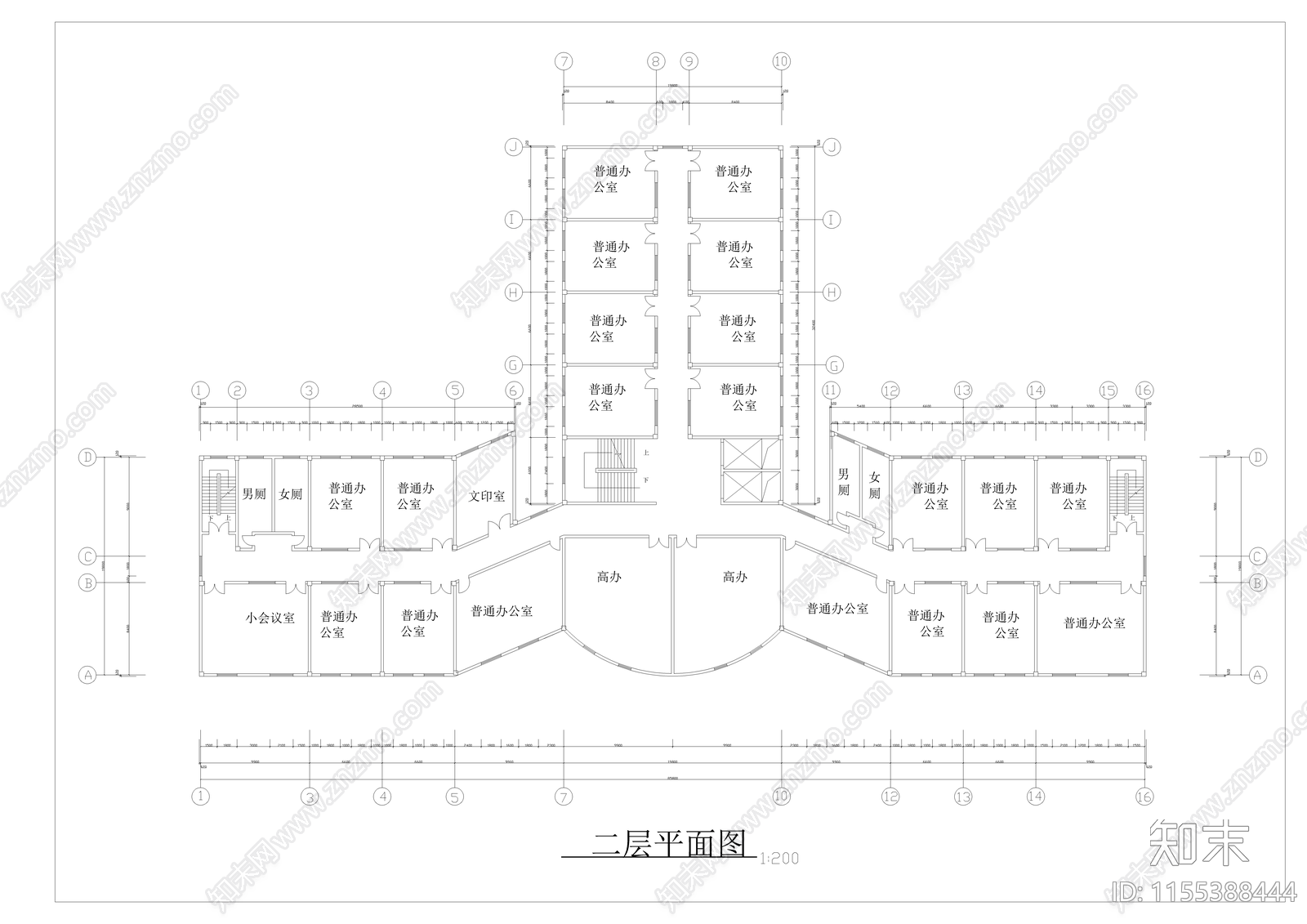学校行政大楼建筑cad施工图下载【ID:1155388444】
