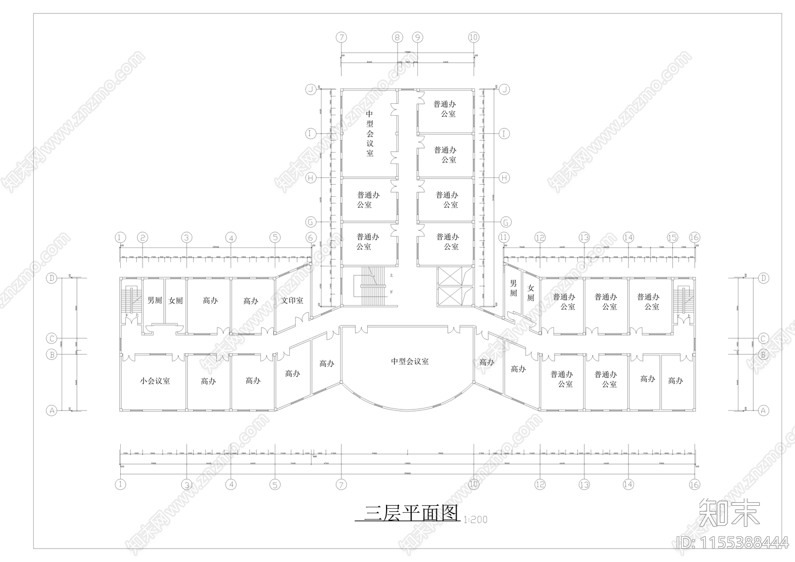学校行政大楼建筑cad施工图下载【ID:1155388444】