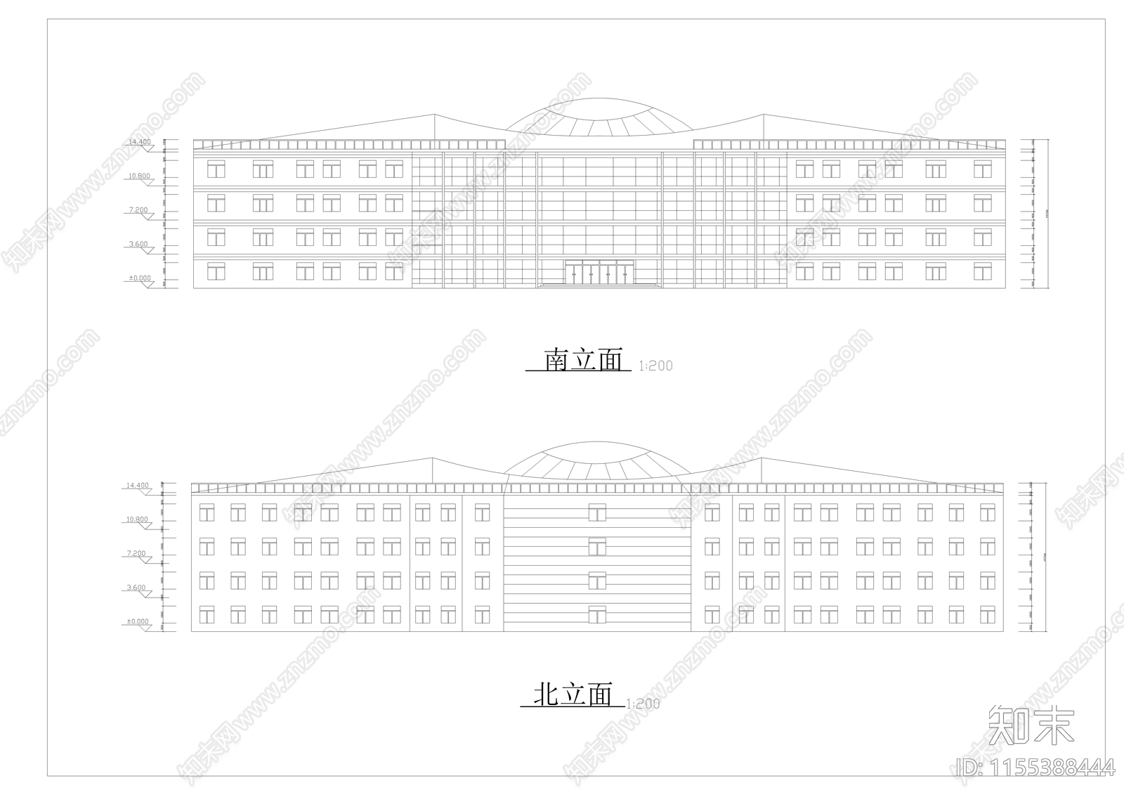 学校行政大楼建筑cad施工图下载【ID:1155388444】