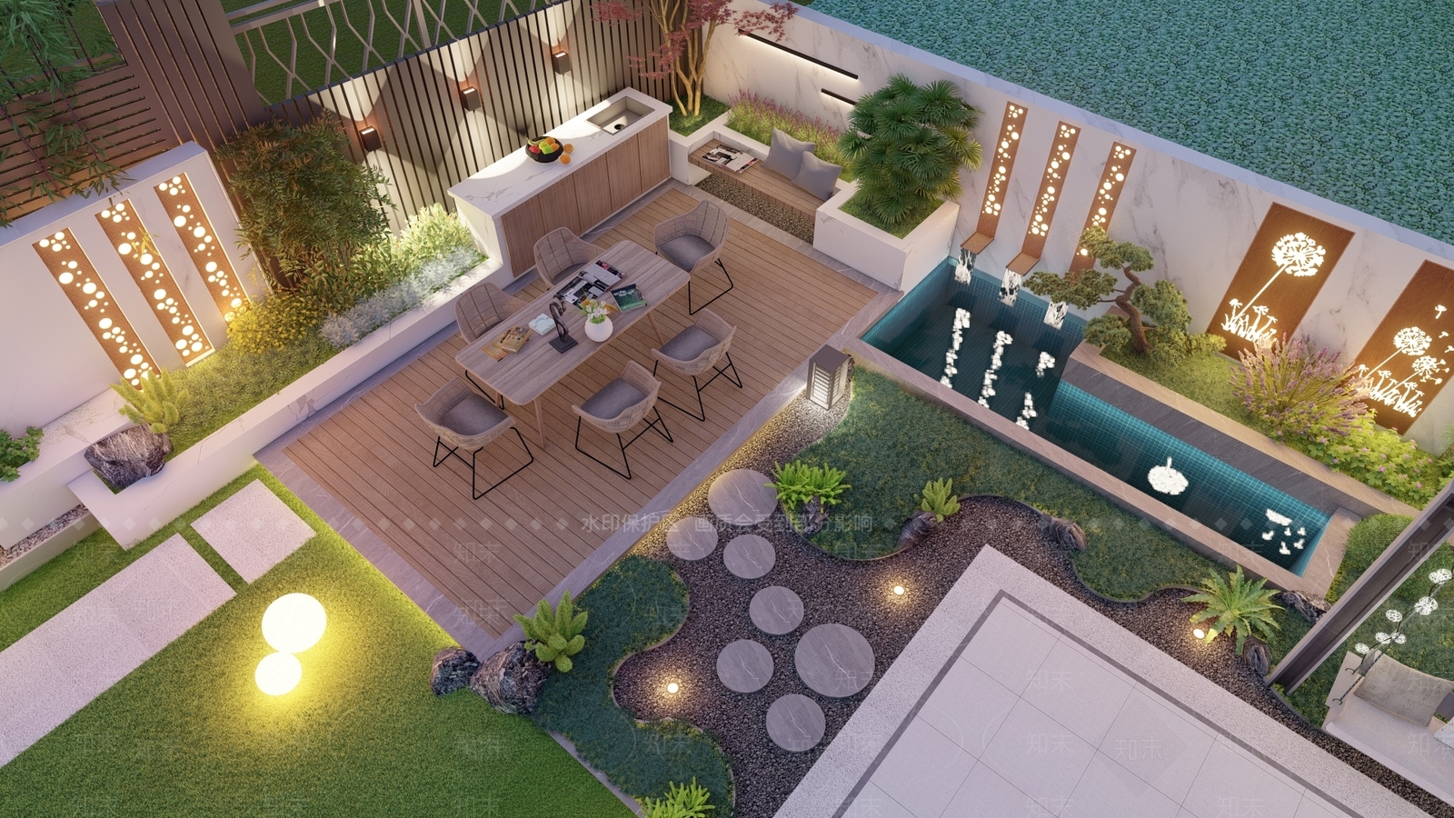 现代花园庭院景观SU模型下载【ID:1155395478】