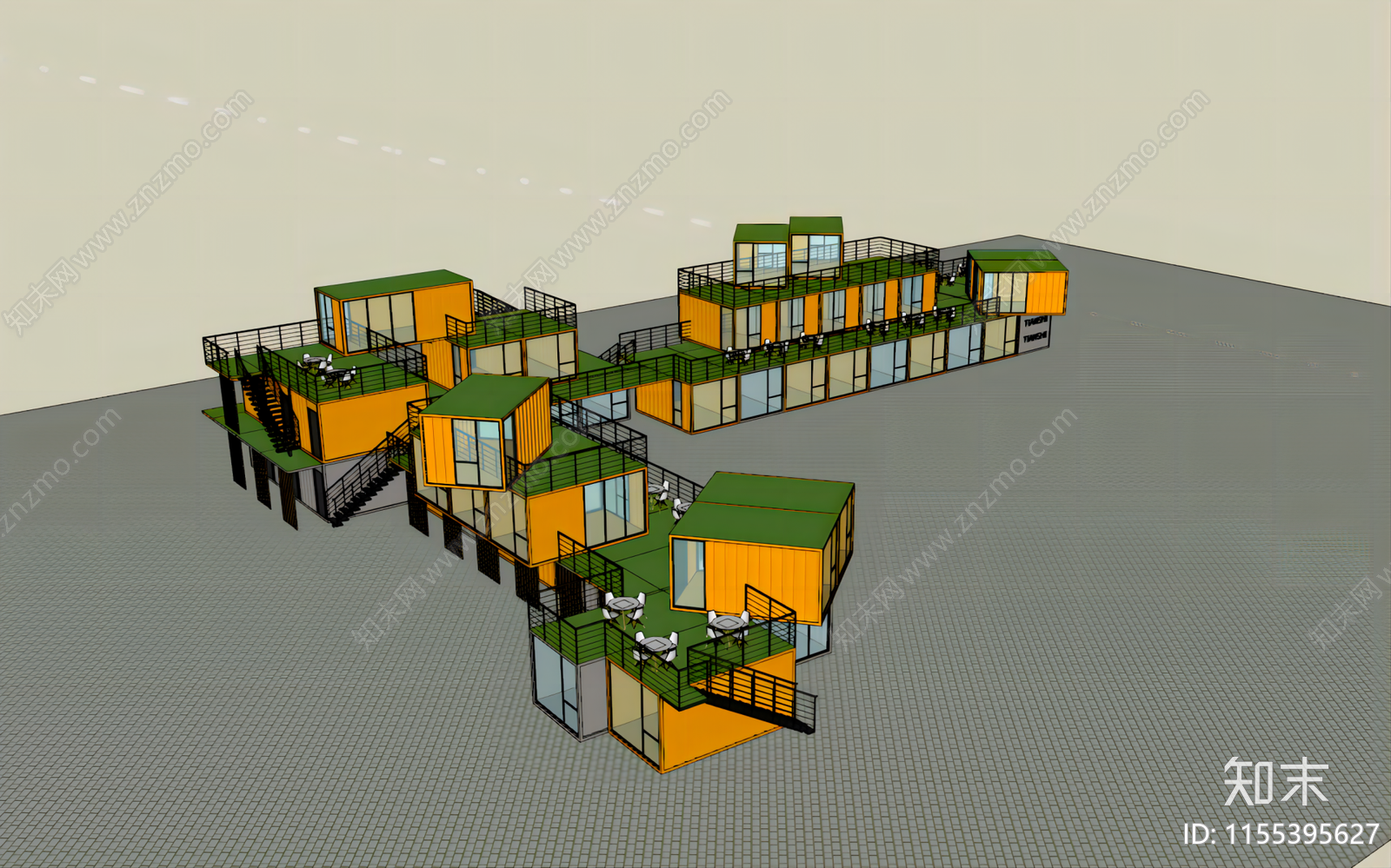 现代集装箱餐饮建筑设计SU模型下载【ID:1155395627】