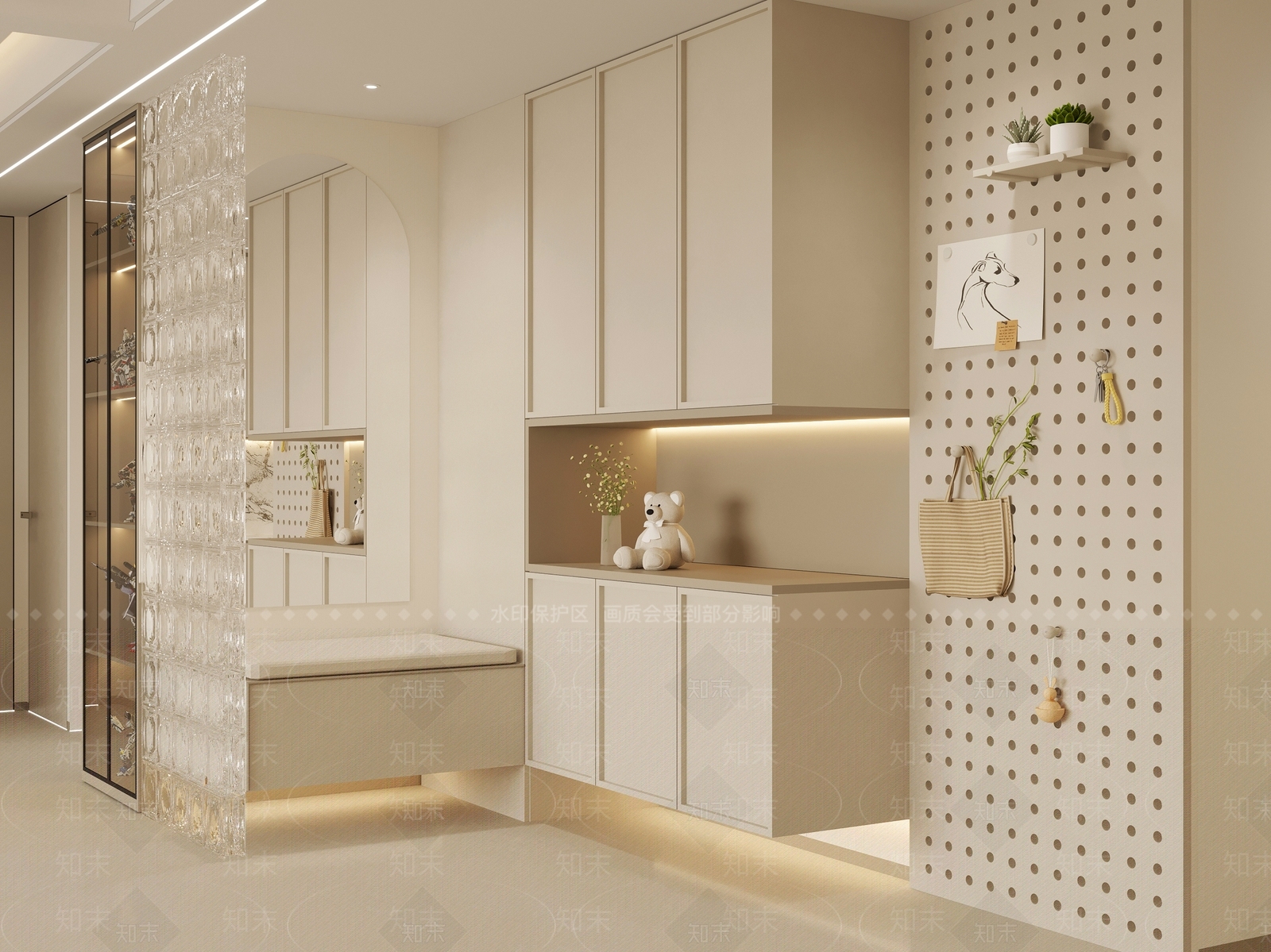 现代奶油风简约玄关鞋柜SU模型下载【ID:1155397734】