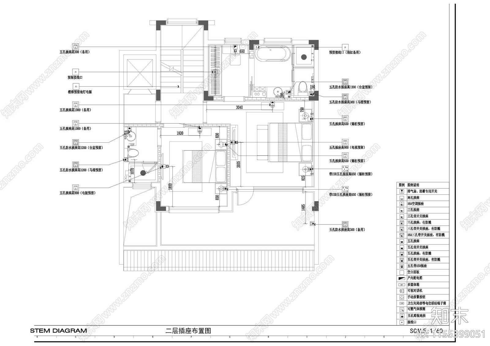 新中式女孩卧室衣帽间平面立施工图下载【ID:1155399051】