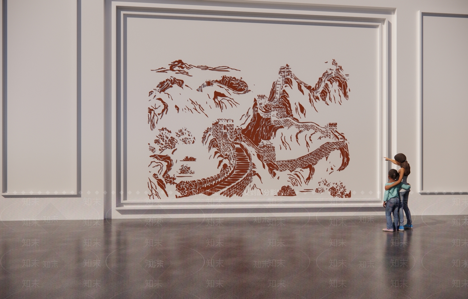 中式长城浮雕景墙SU模型下载【ID:1155400067】