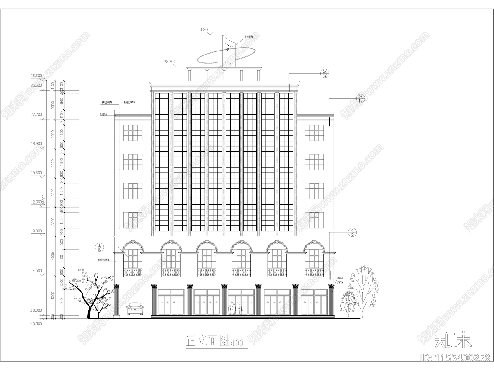 书店综合楼建筑设计图cad施工图下载【ID:1155400258】