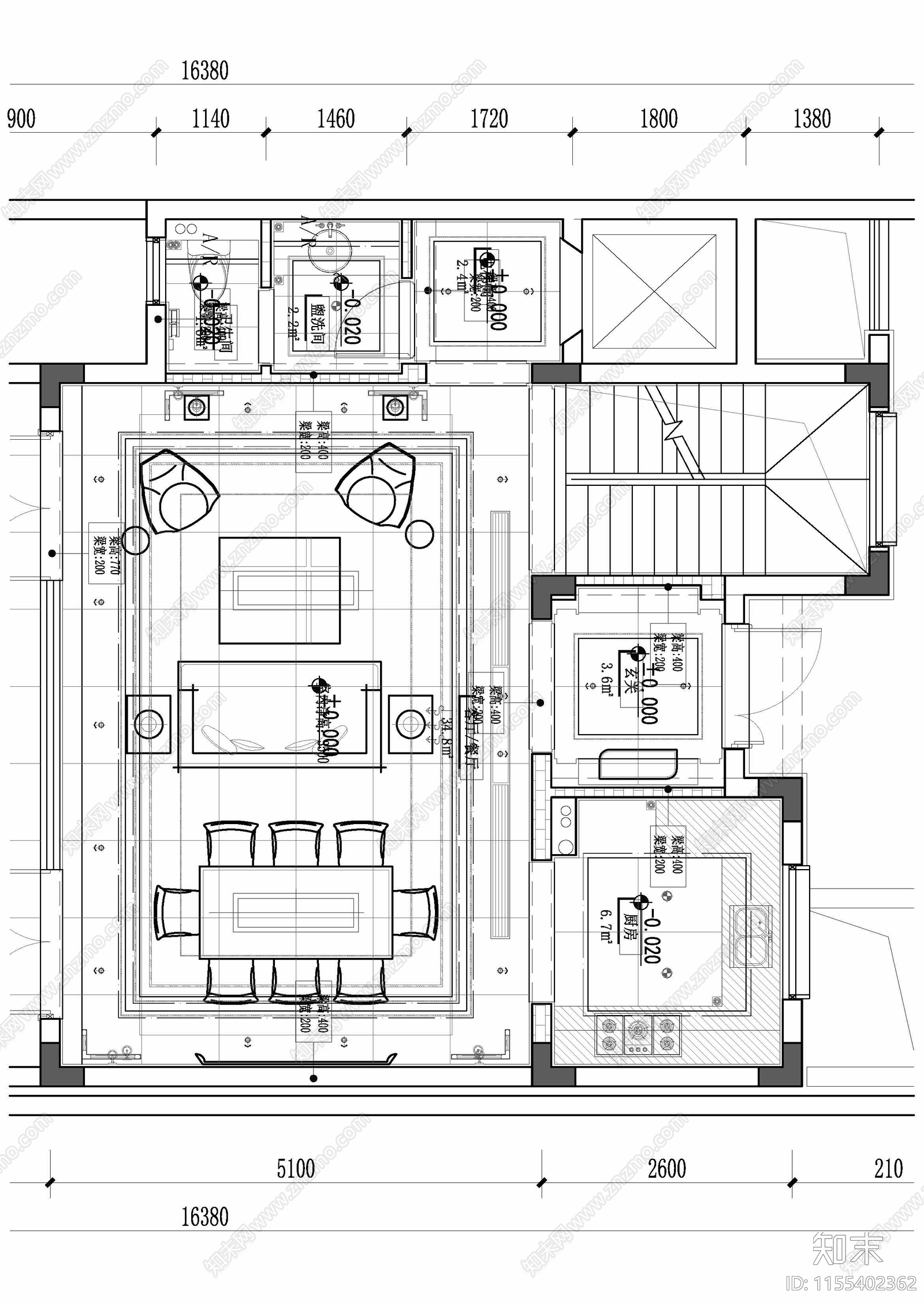 新中式餐厅客厅平立面墙身详图cad施工图下载【ID:1155402362】