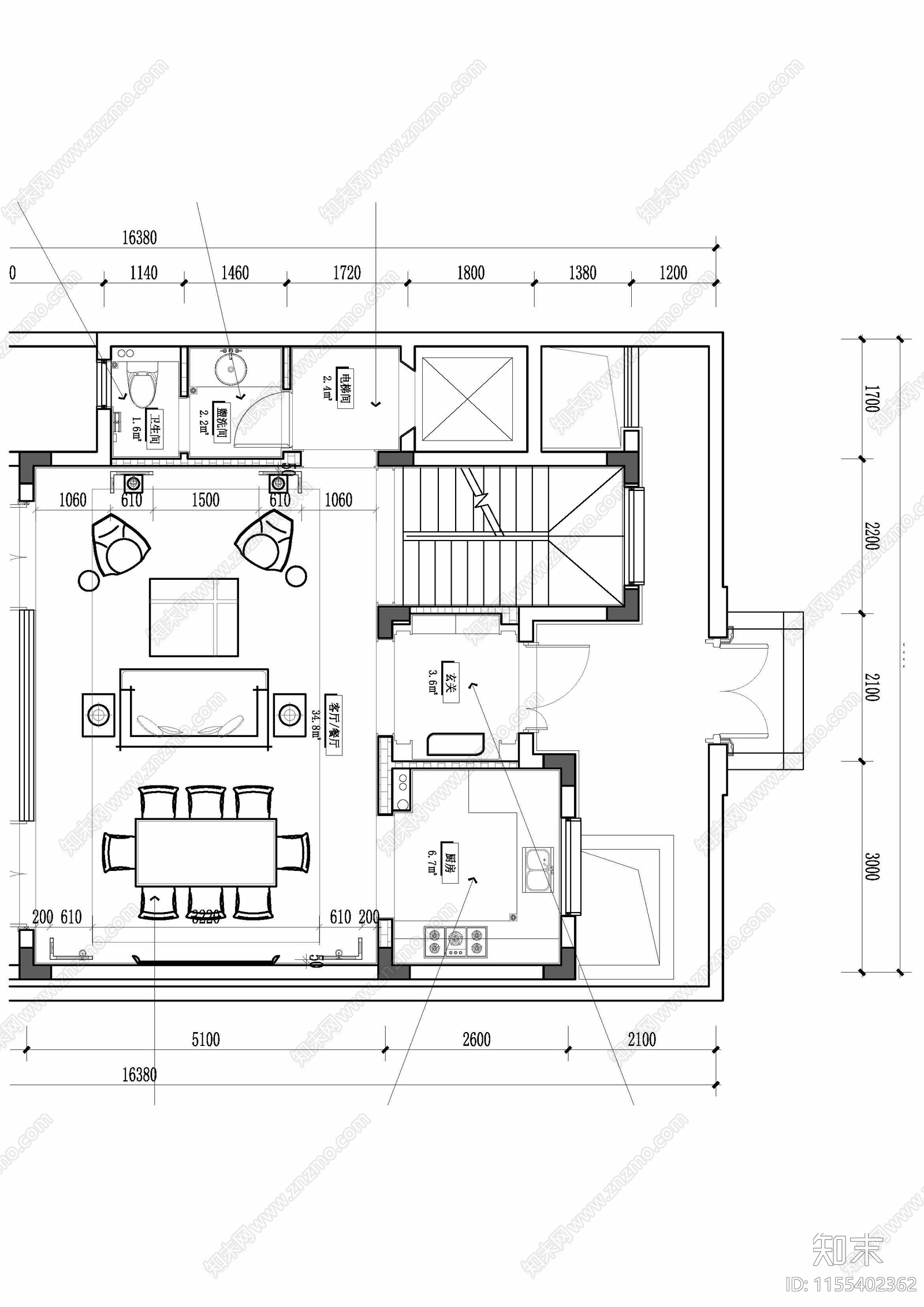 新中式餐厅客厅平立面墙身详图cad施工图下载【ID:1155402362】