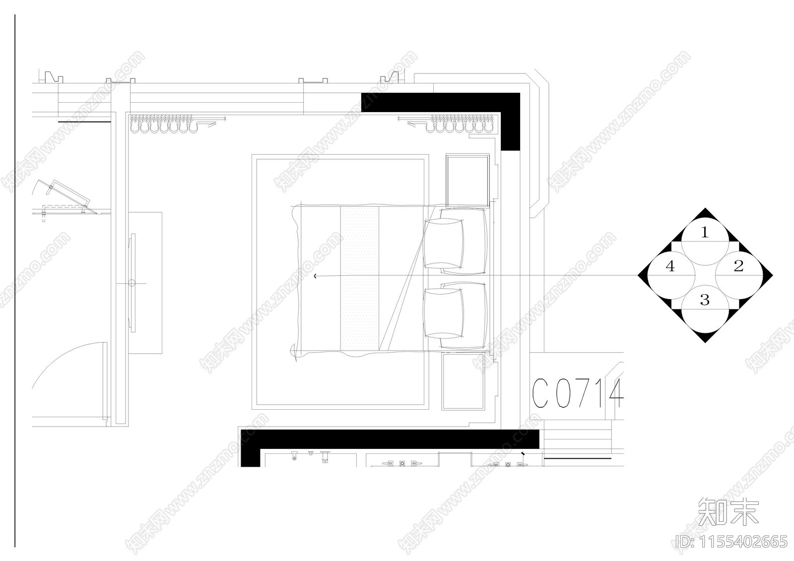 家居卧室cad施工图下载【ID:1155402665】