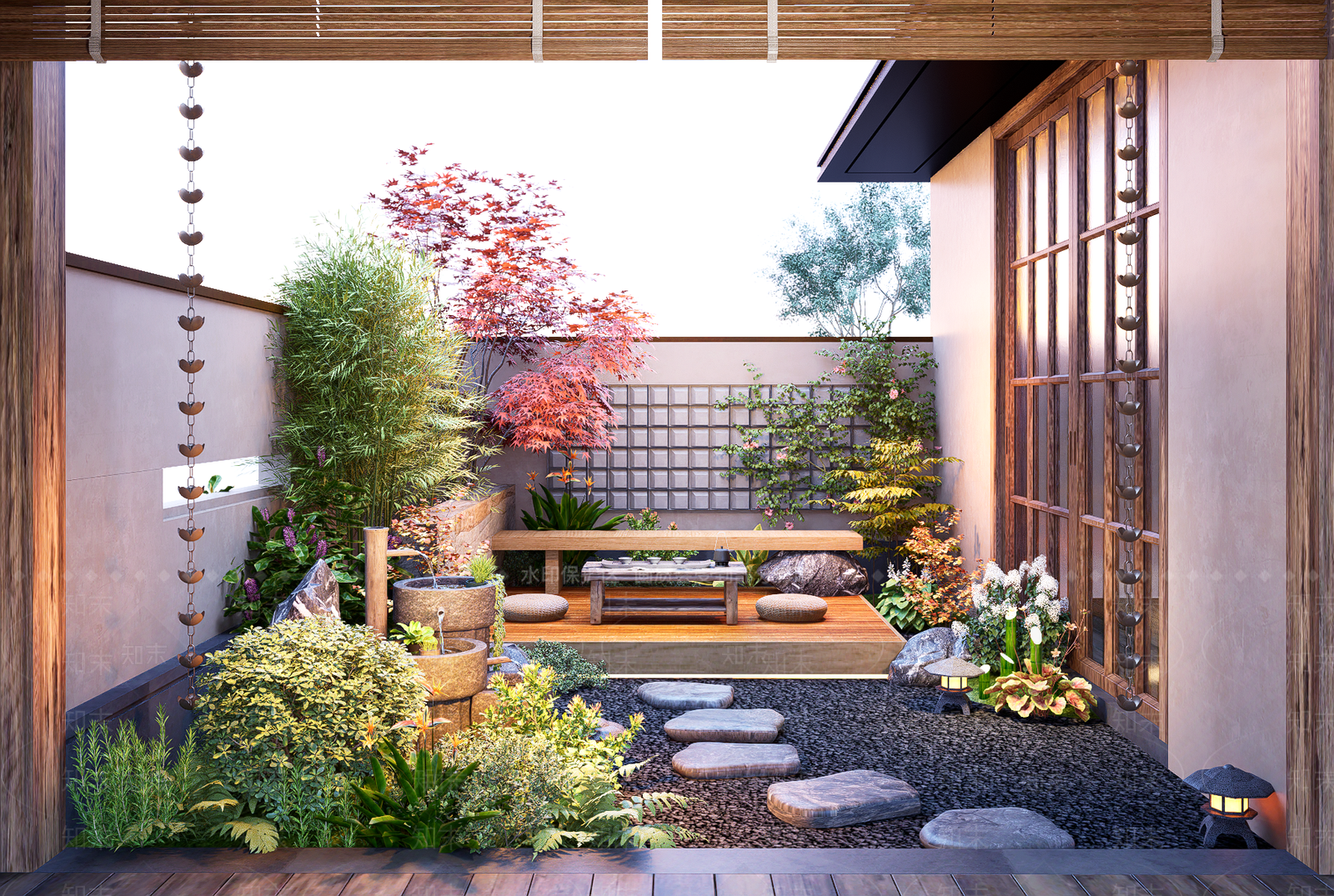 日式禅意庭院景观花园SU模型下载【ID:1155404187】