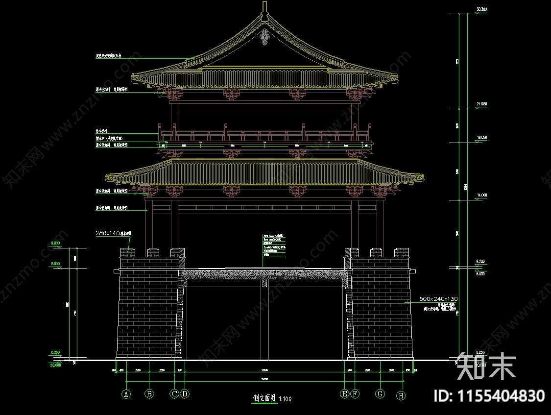 石门建筑cad施工图下载【ID:1155404830】