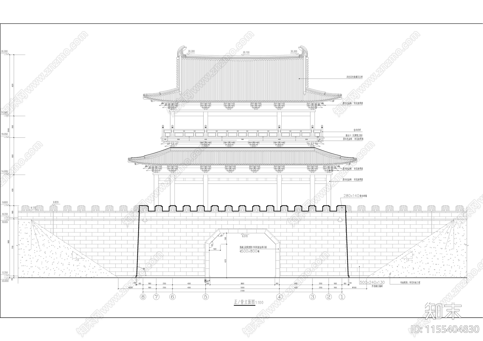 石门建筑cad施工图下载【ID:1155404830】