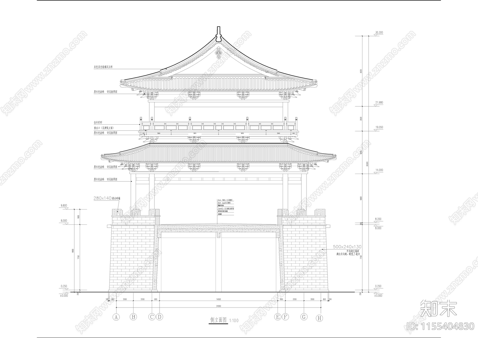 石门建筑cad施工图下载【ID:1155404830】