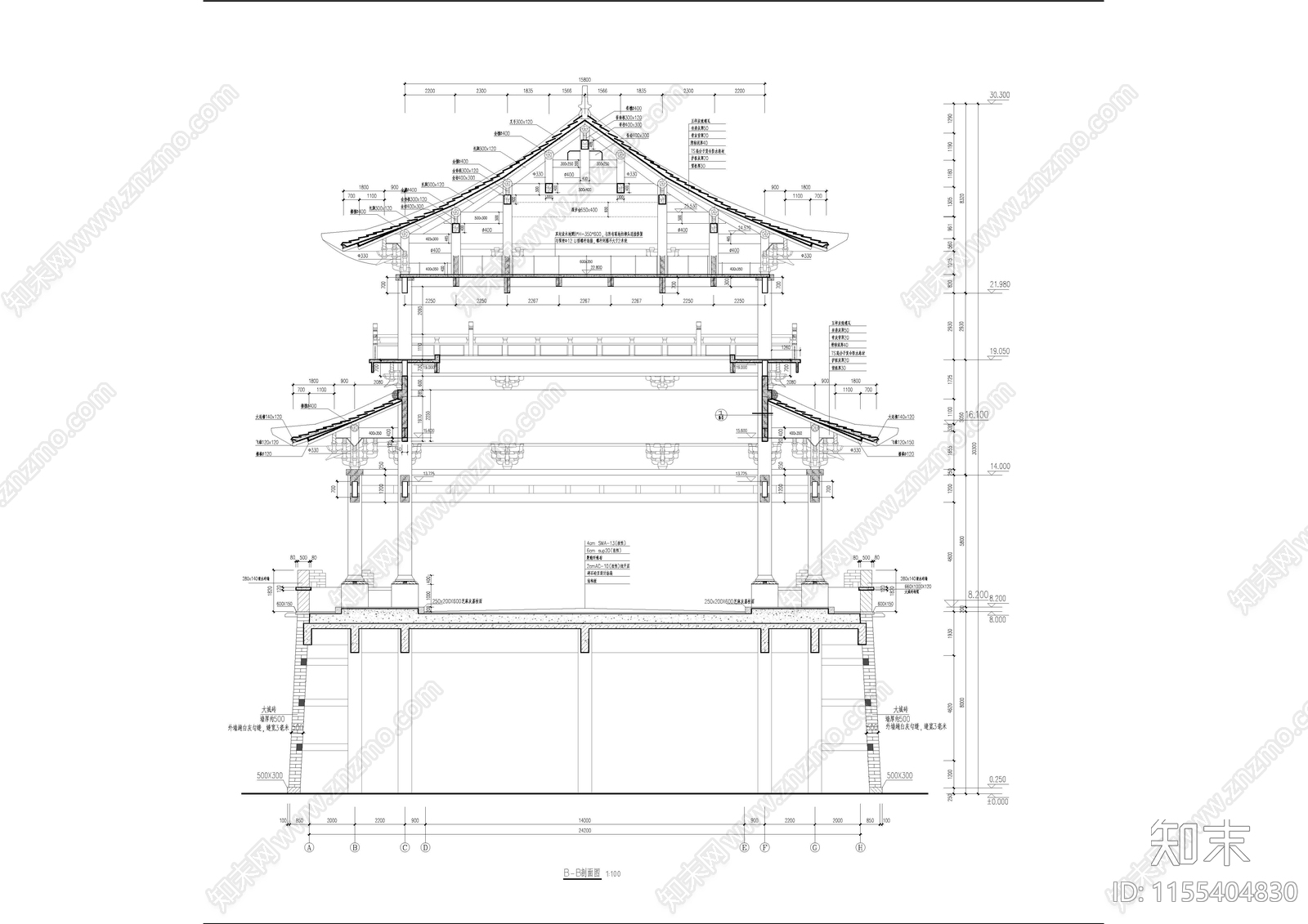 石门建筑cad施工图下载【ID:1155404830】