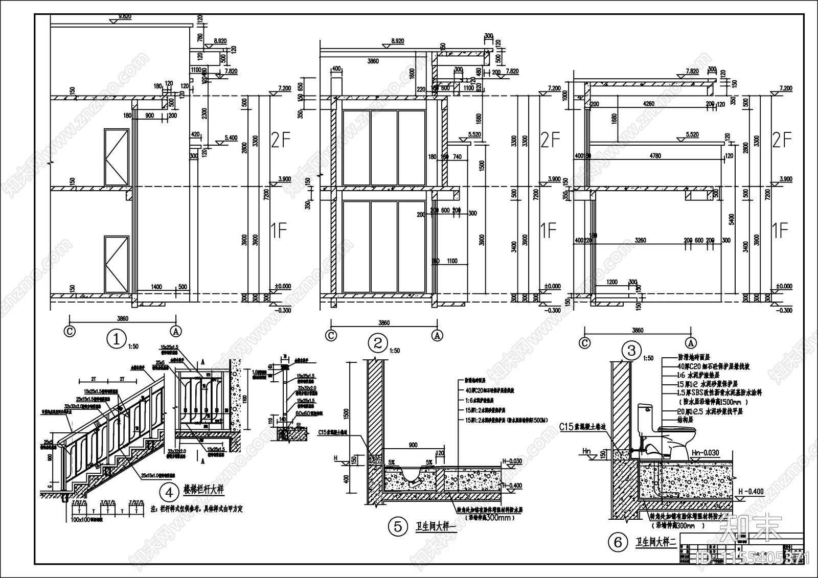 现代独栋别墅建筑设计cad施工图下载【ID:1155405371】