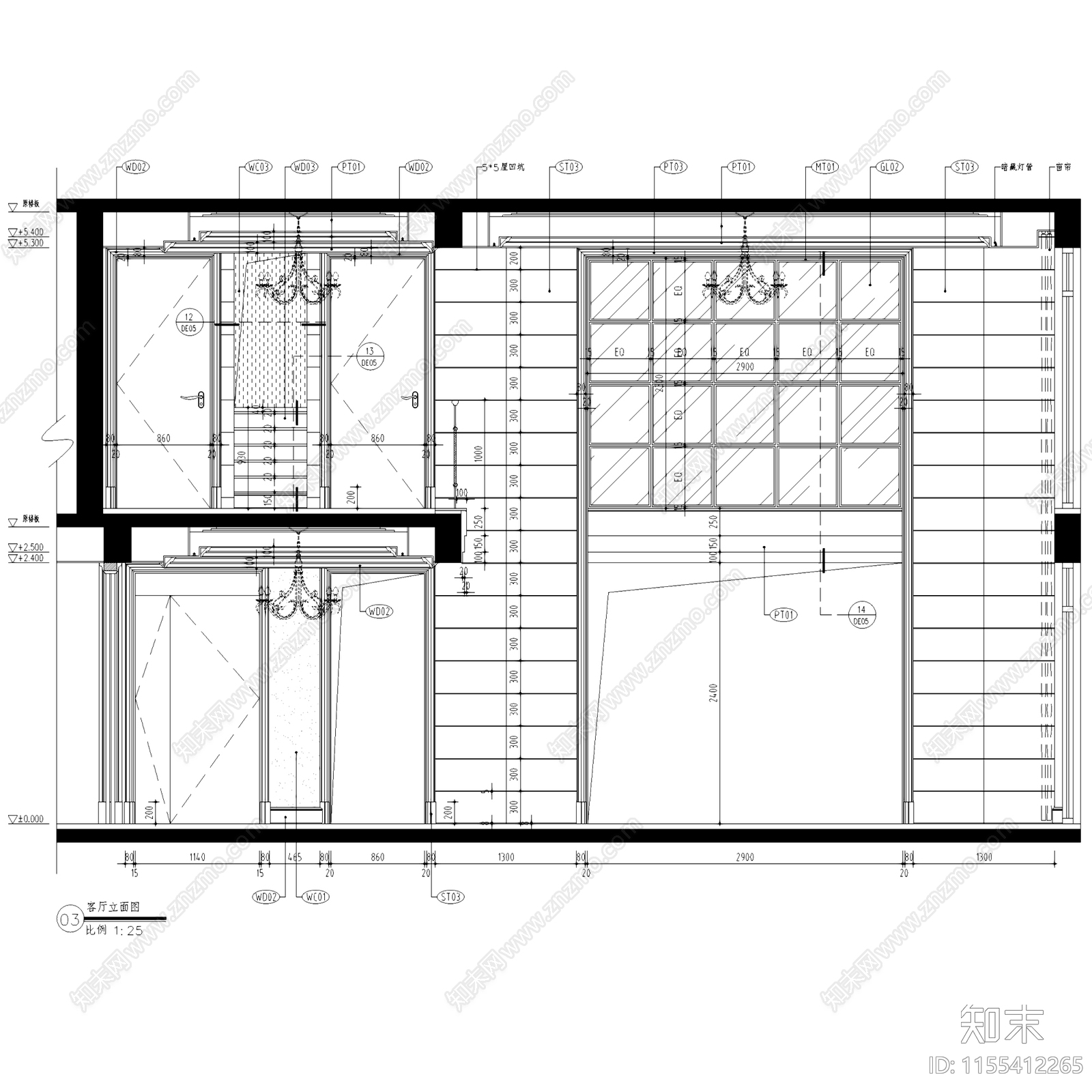 简欧义乌天元滨江国际挑空二层别墅室内家装cad施工图下载【ID:1155412265】