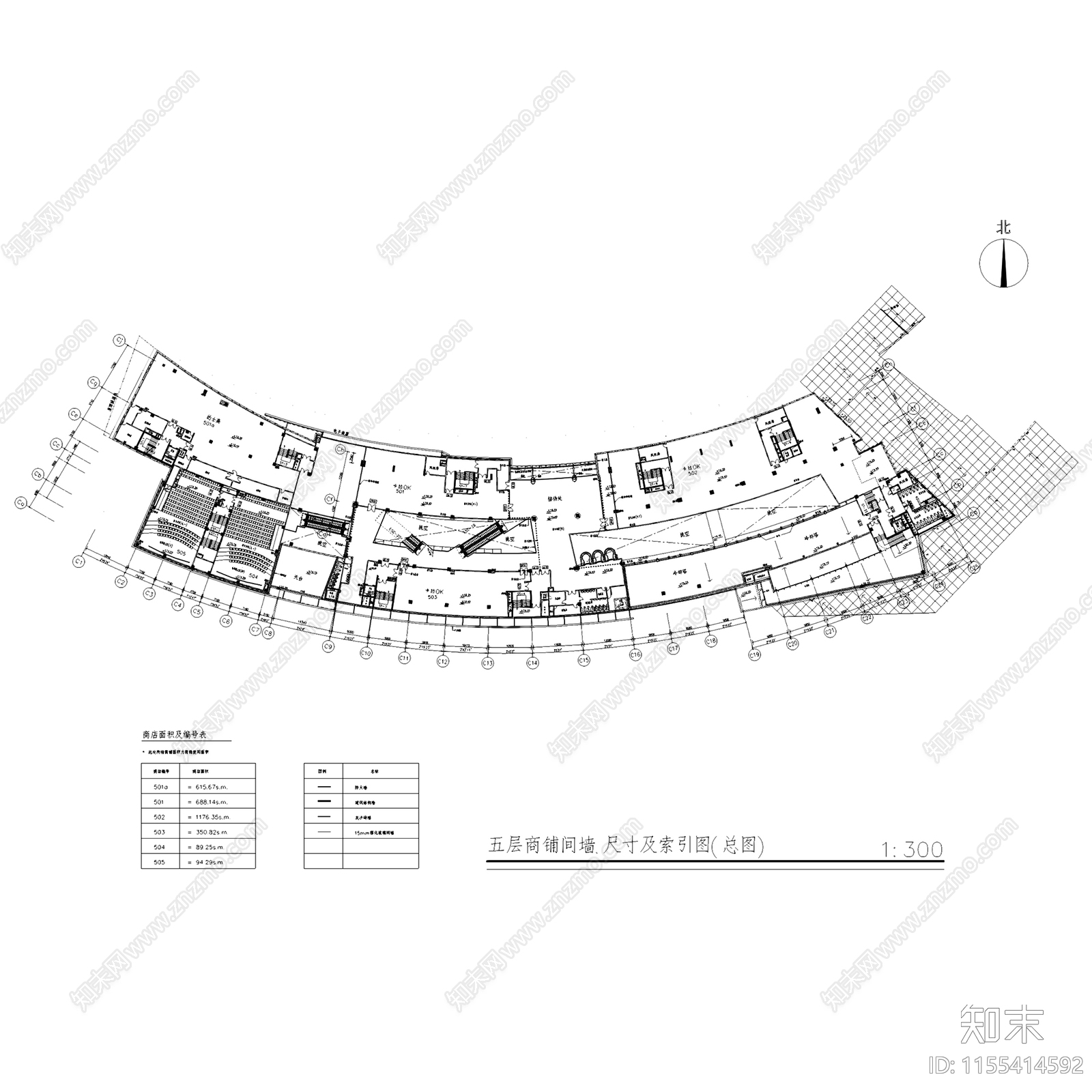 深圳城市广场五层商场室内工装cad施工图下载【ID:1155414592】