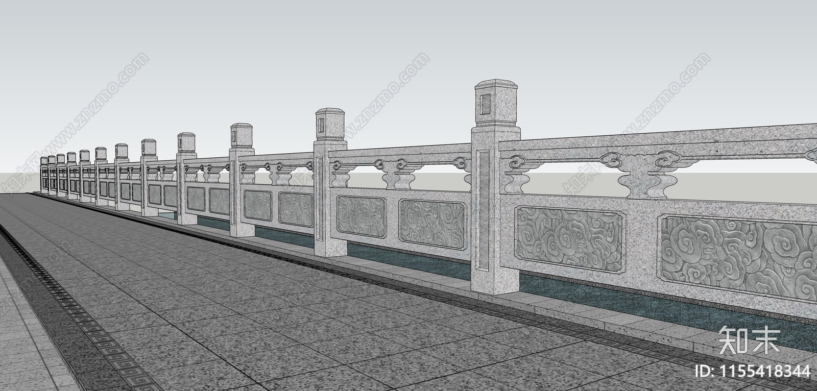 中式石材栏杆SU模型下载【ID:1155418344】