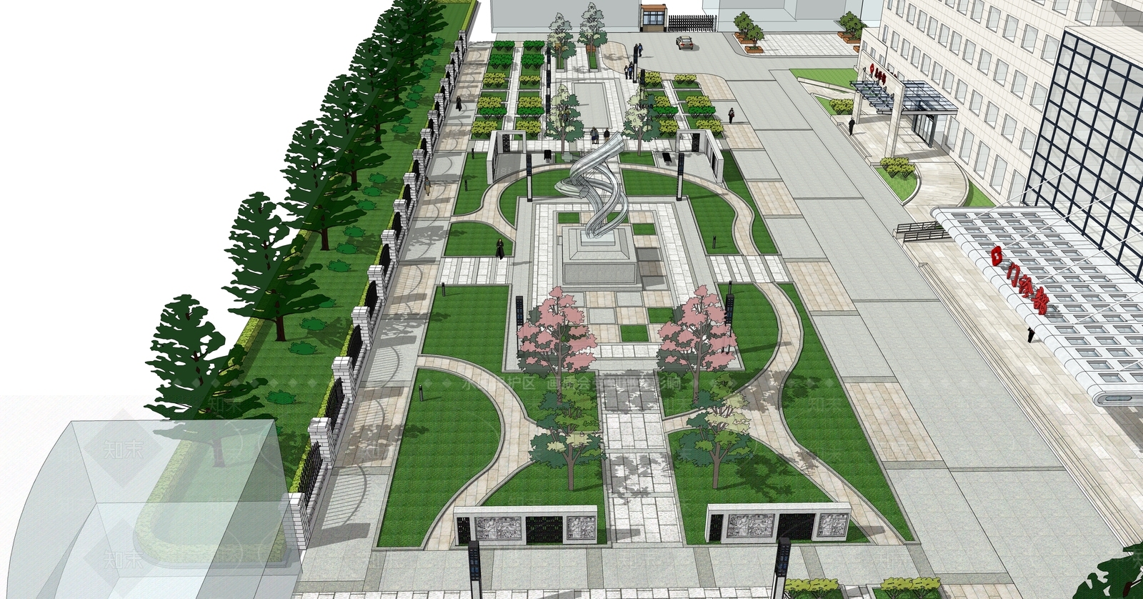 现代医院室外景观SU模型下载【ID:1155421417】