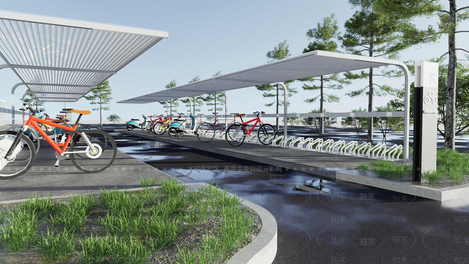 现代非机动车棚SU模型下载【ID:1155431187】