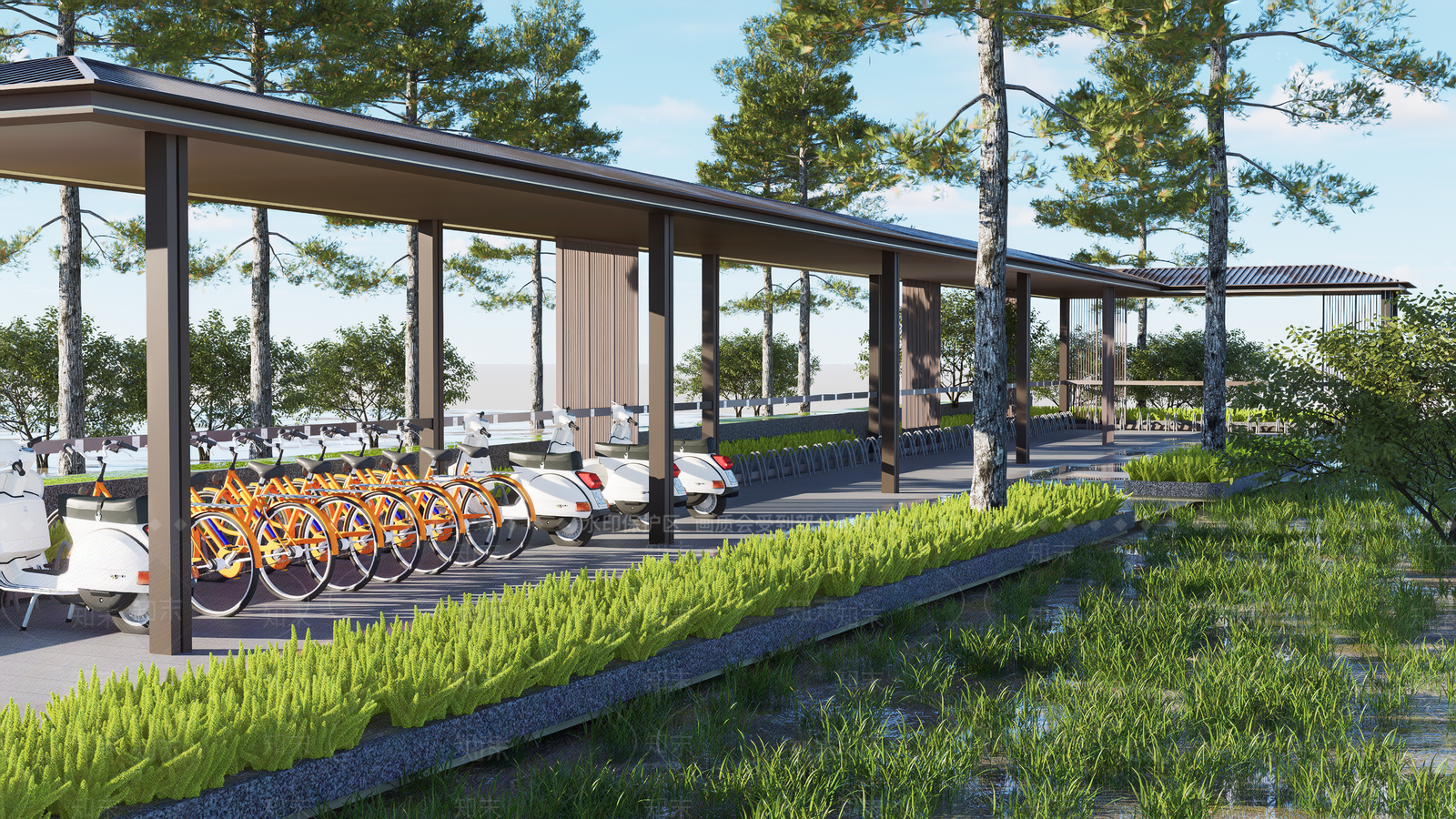 现代非机动车棚SU模型下载【ID:1155431380】