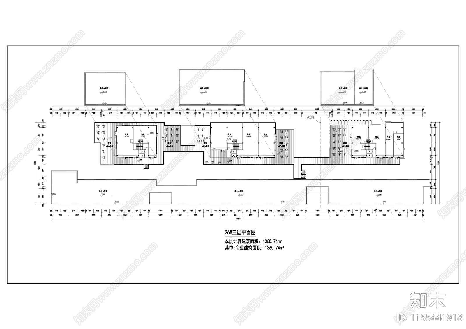 现代多层商业街cad施工图下载【ID:1155441918】