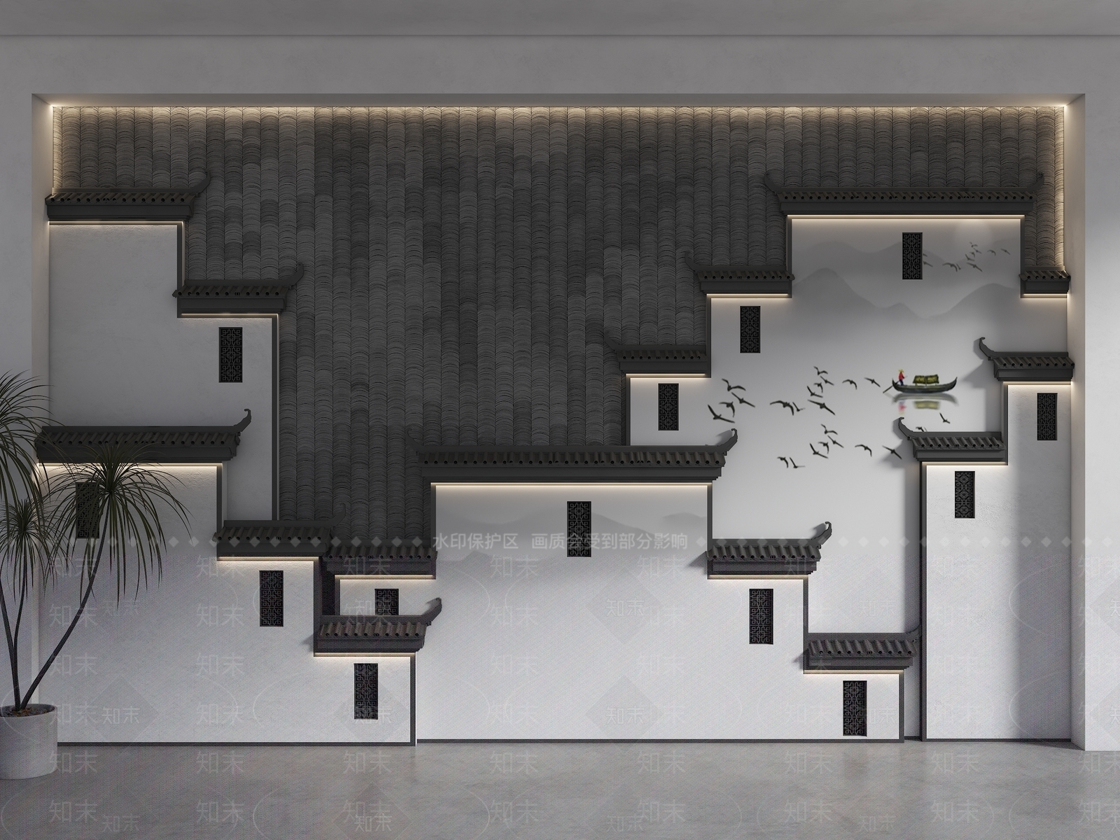 中式马头墙背景SU模型下载【ID:1155453012】