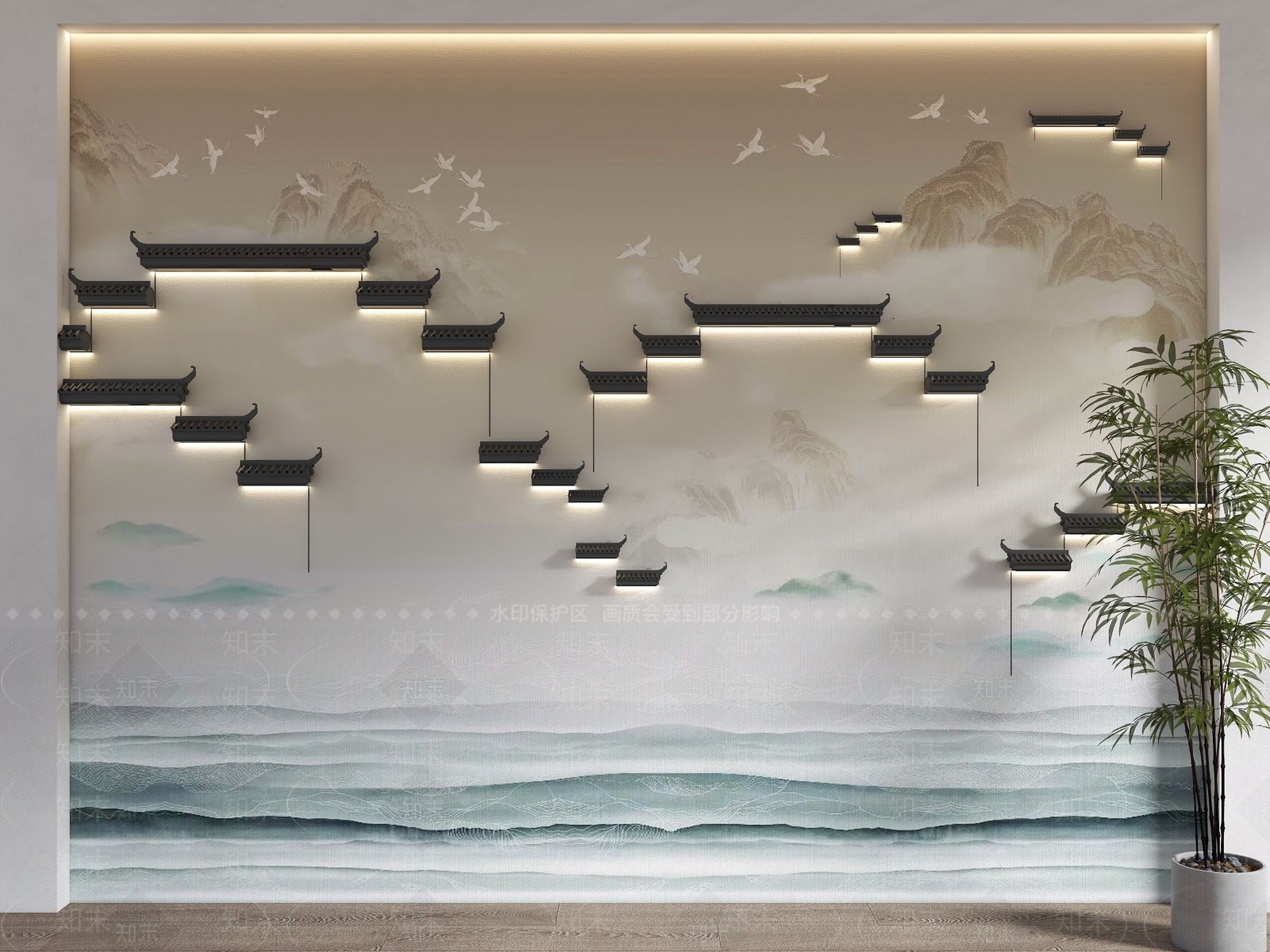 新中式马头墙背景墙SU模型下载【ID:1155453277】