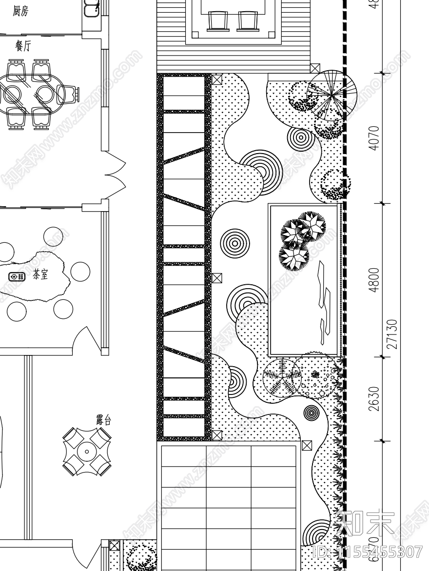 别墅日式景观平面线稿施工图下载【ID:1155455307】