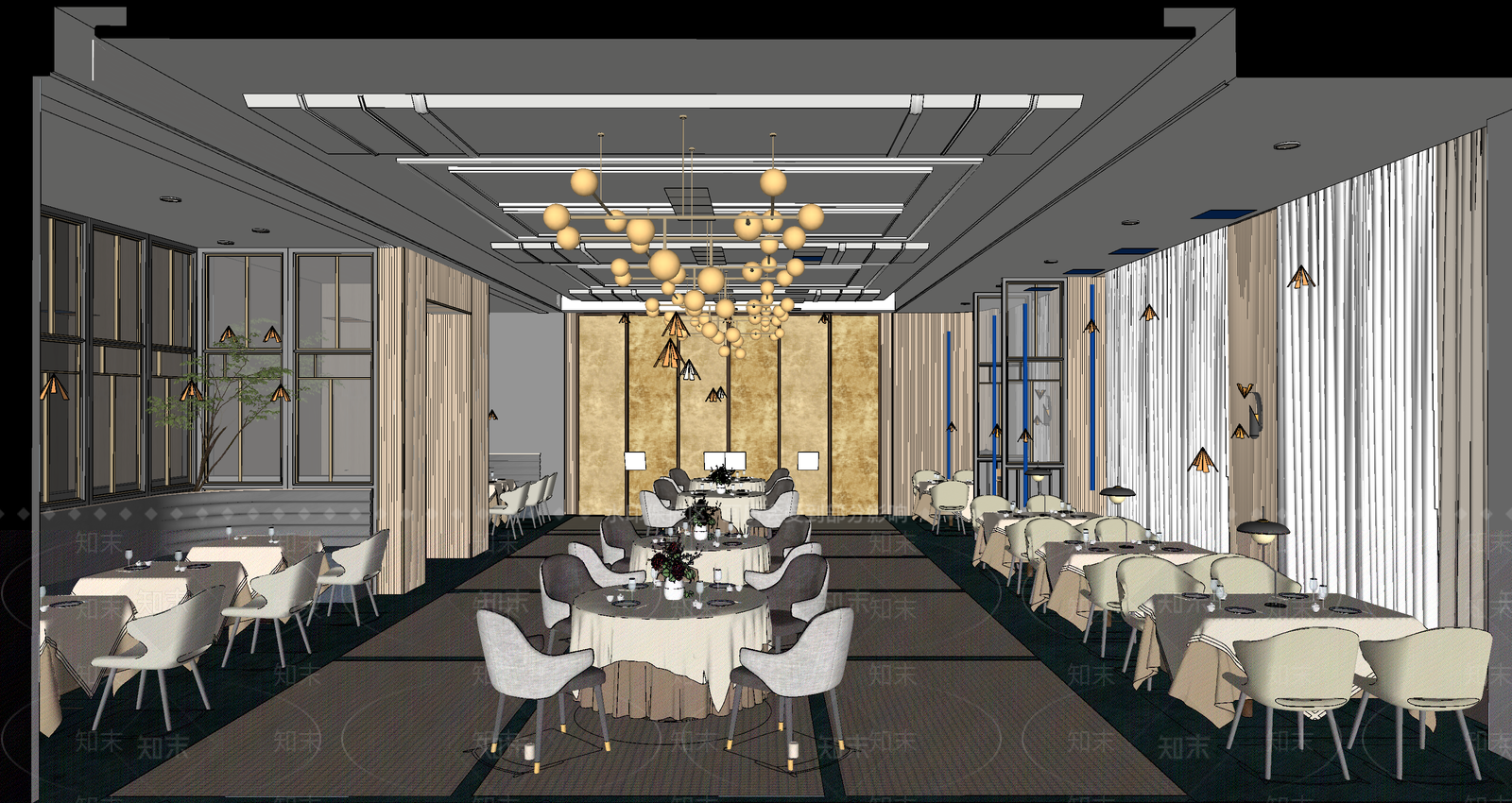 现代酒店餐厅SU模型下载【ID:1155455920】