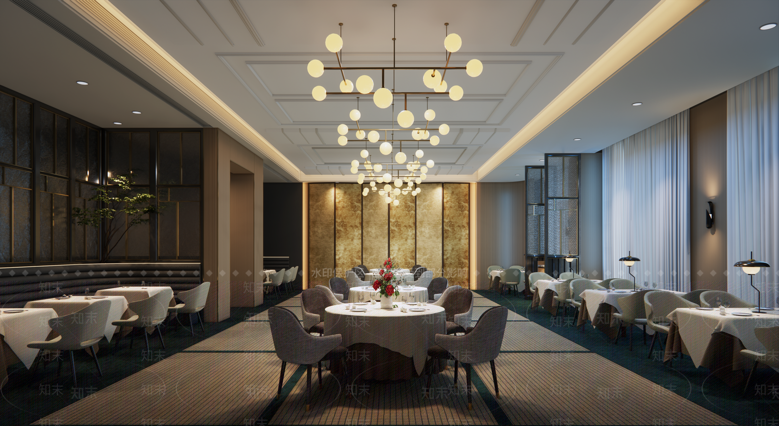 现代酒店餐厅SU模型下载【ID:1155455920】