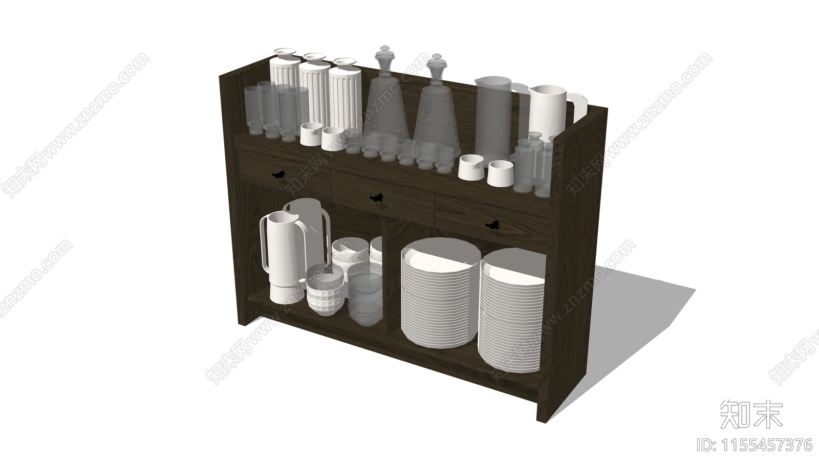 现代开放格餐边柜SU模型下载【ID:1155457376】