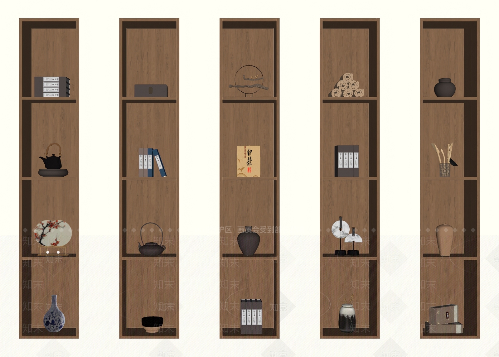 新中式墙面嵌入式置物柜SU模型下载【ID:1155458024】
