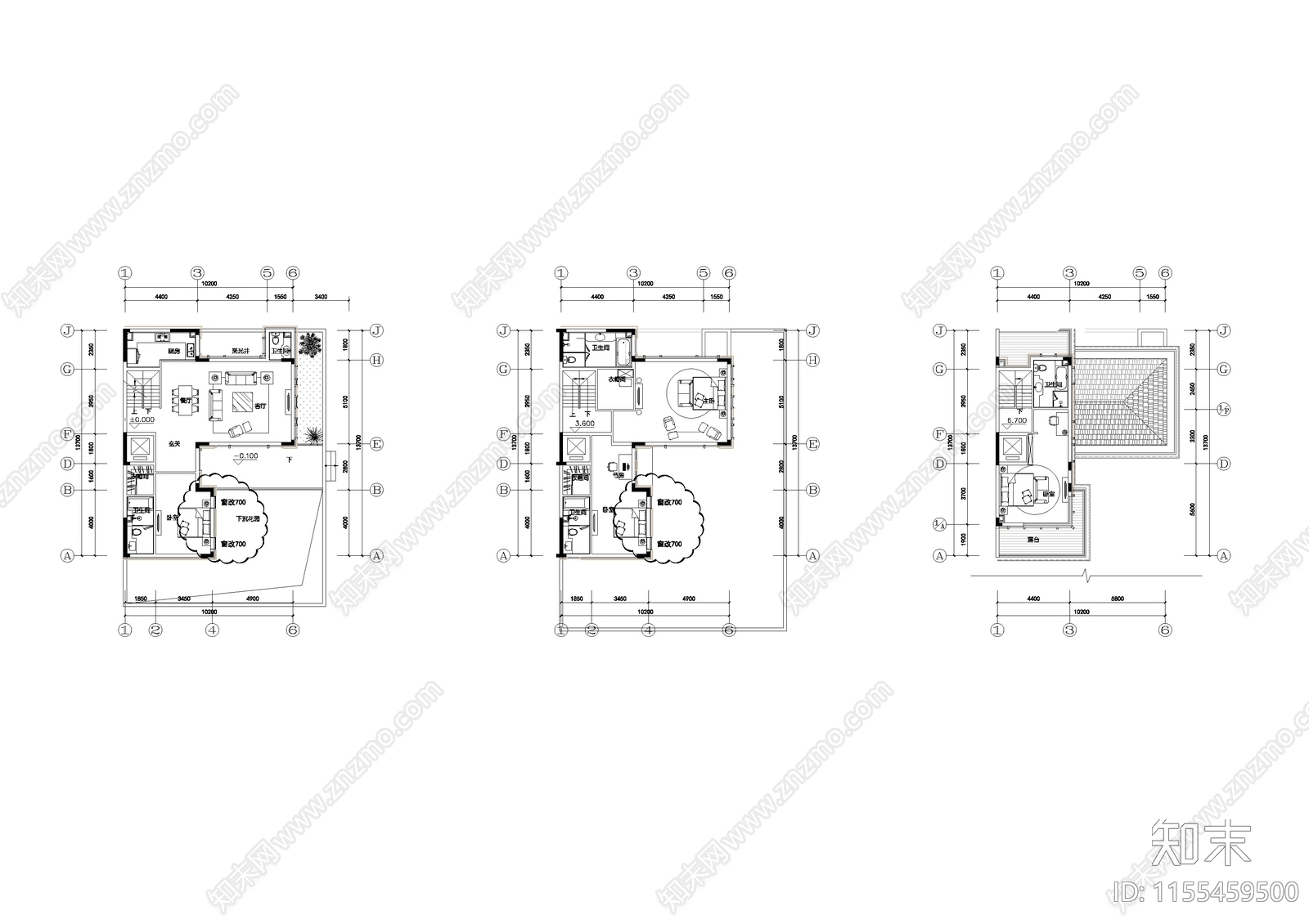 别墅建筑cad施工图下载【ID:1155459500】