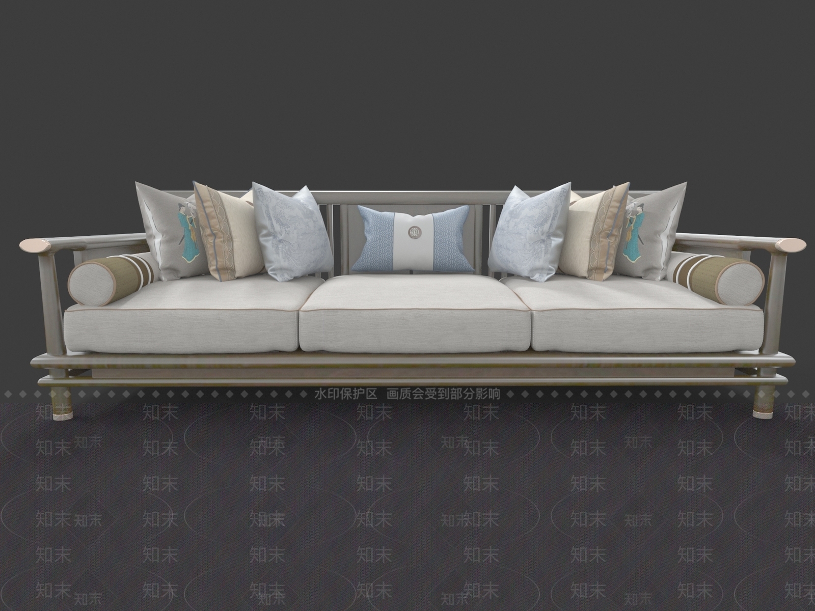 新中式三人沙发3D模型下载【ID:1155461909】_知末3d模型网
